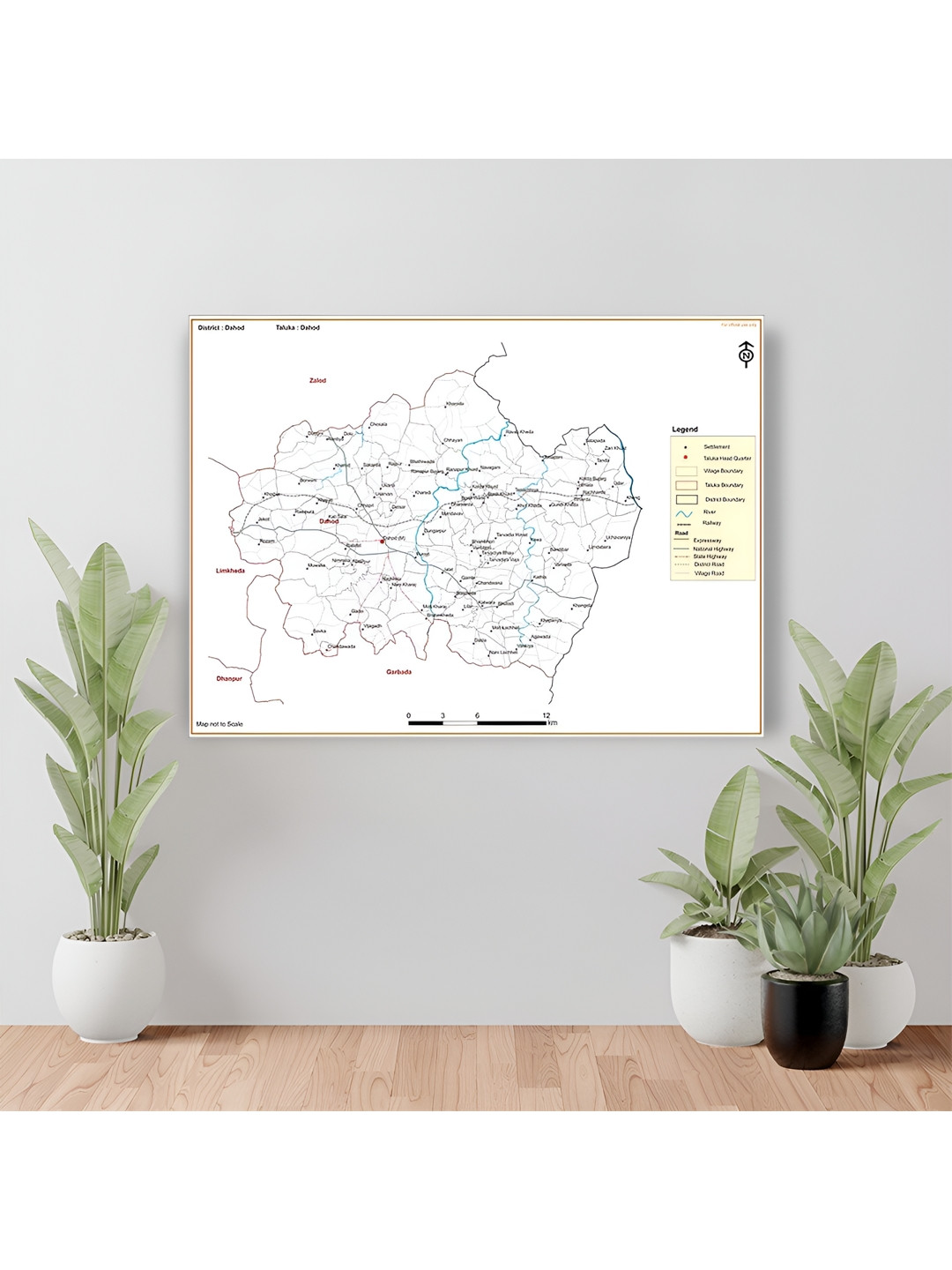 Wallpics White & Black Dahod District Dahod Taluk Map Water Resistant Wall Sticker