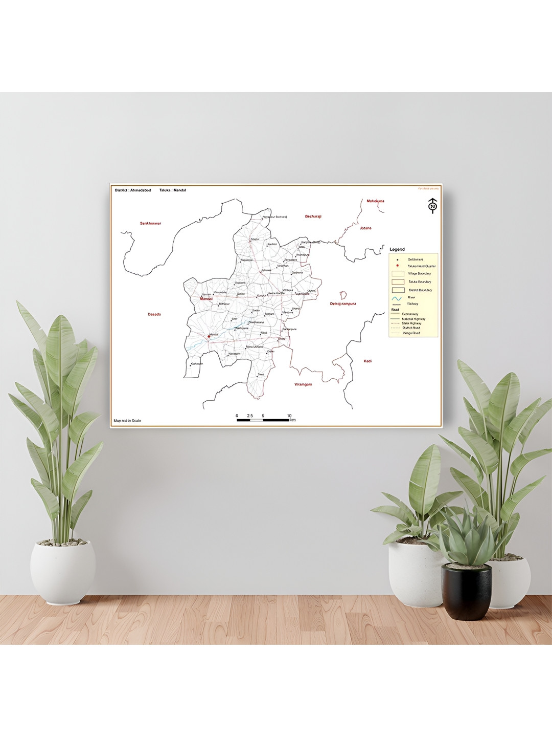 Wallpics White & Black Ahmedabad District Mandal Taluk Map Water Resistant Wall Sticker