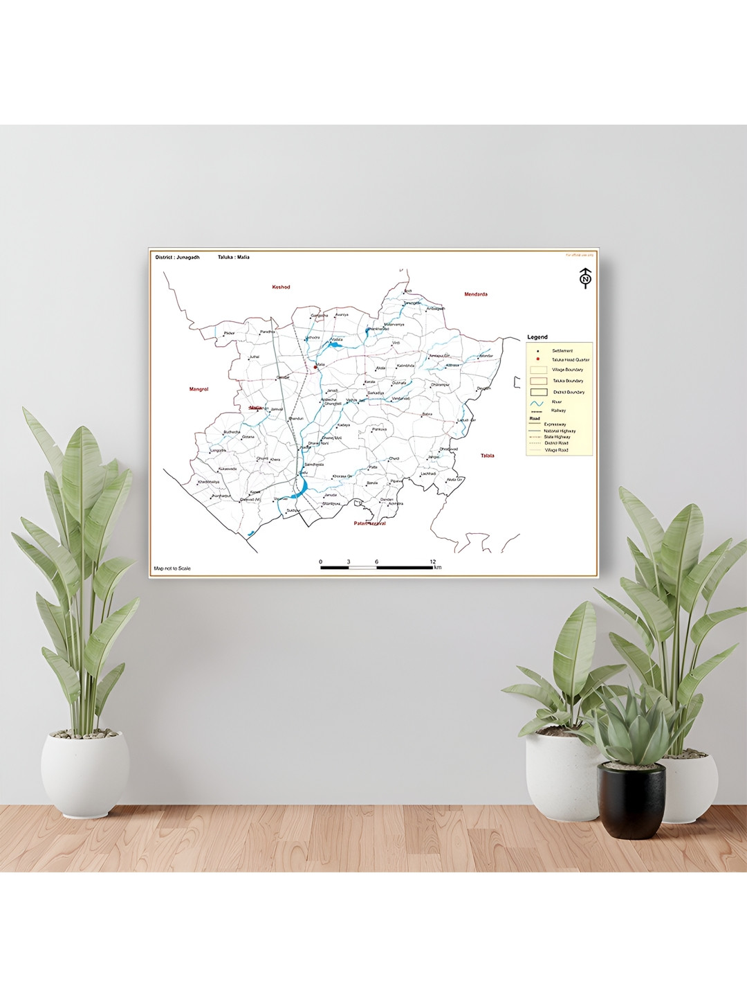 Wallpics White & Black Junagadh District Map Water Resistant Wall Sticker