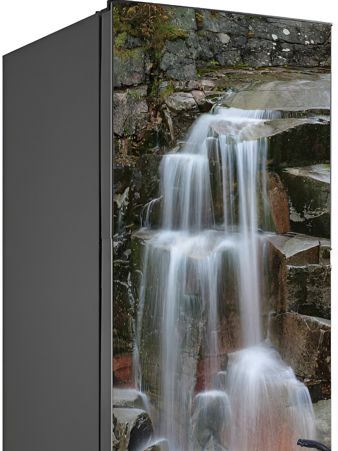 Wallpics Beige & White Waterfalls Printed Water Resistant Fridge Sticker