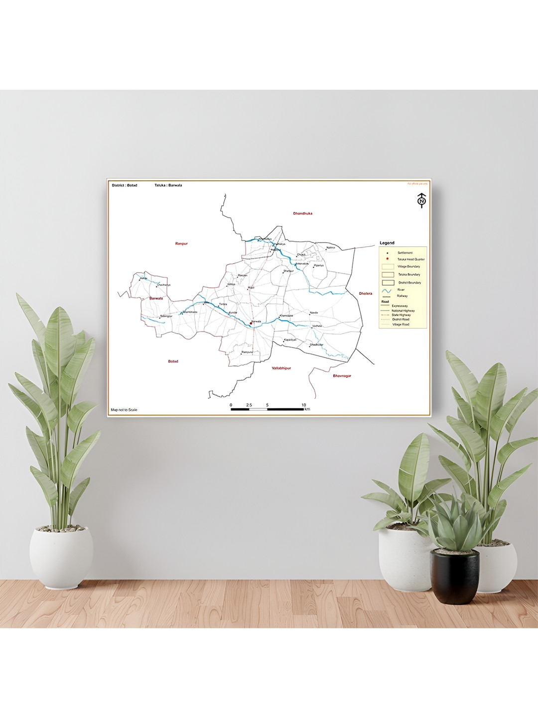 Wallpics White & Black Botad District Barwala Taluk Map Water Resistant Wall Sticker