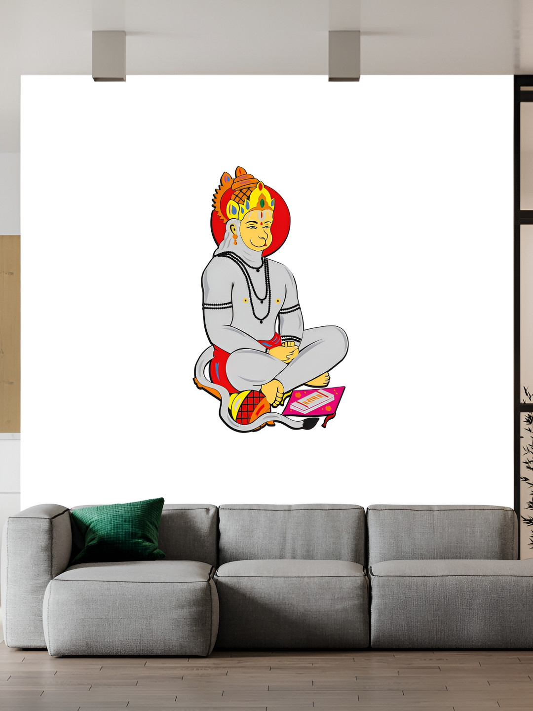 Wallpics Grey & Red Lord Hanuman Printed Water Resistant Wall Sticker