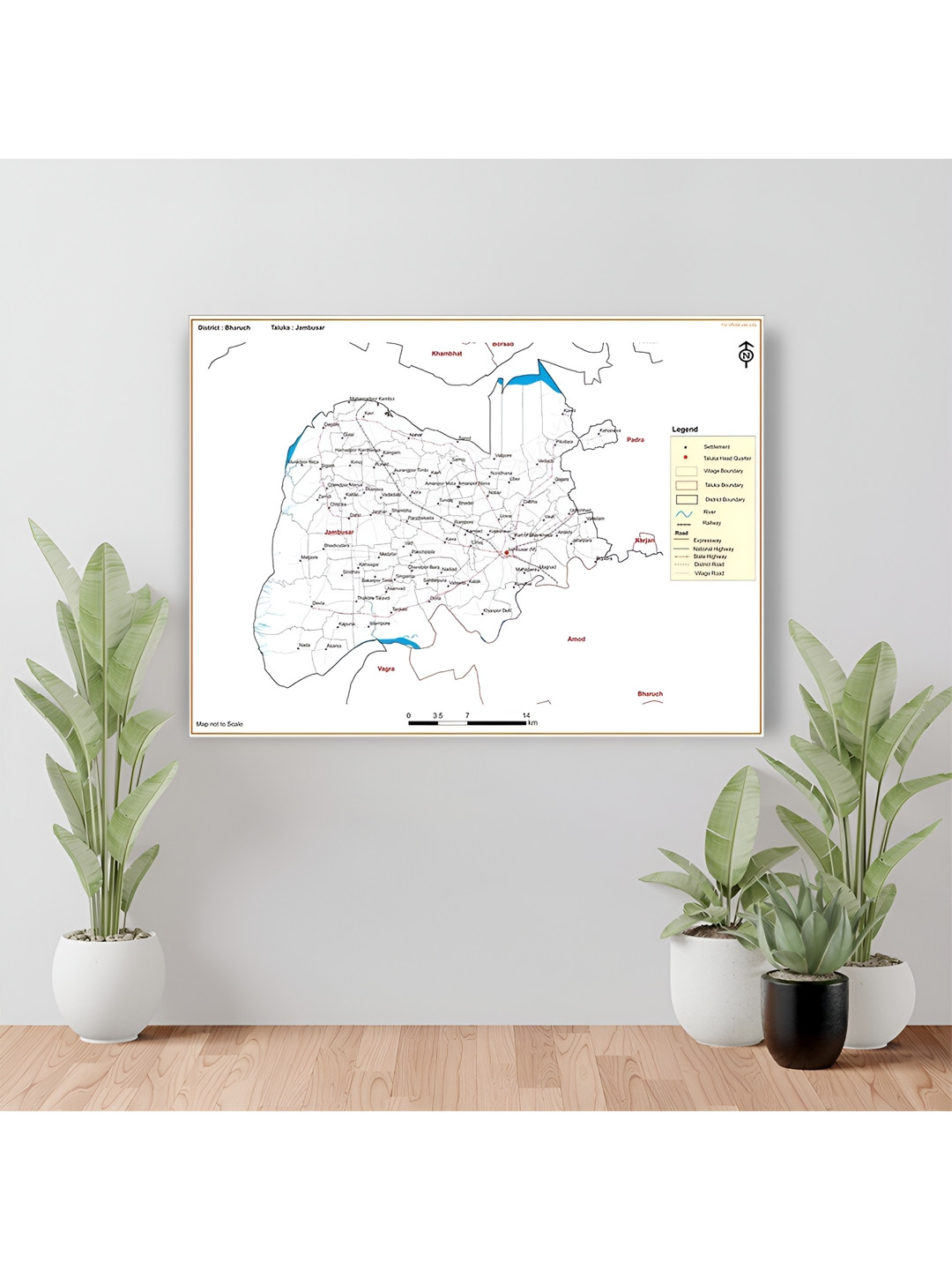 Wallpics White & Black Bharuch District Jambusar Taluk Map Water Resistant Wall Sticker