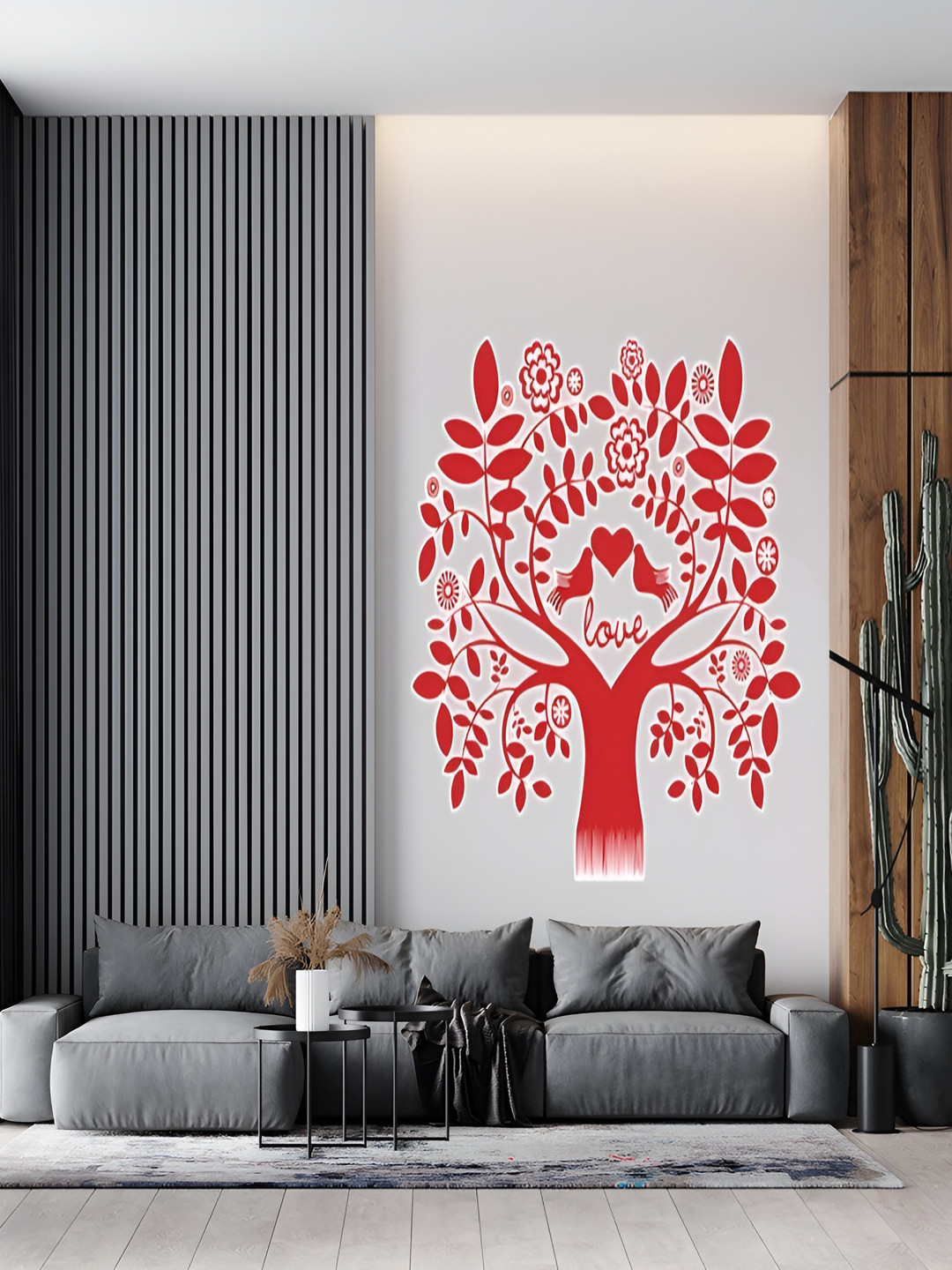 Wallpics Red Tree Printed Waterproof Wall Sticker