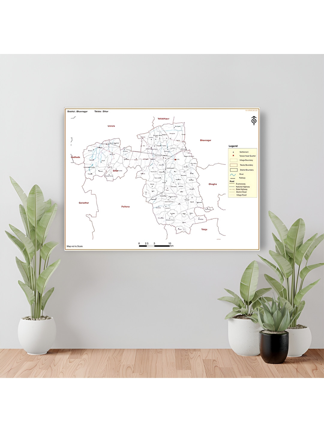 Wallpics White & Black Bhavnagar District Sihor Taluk Map Water Resistant Wall Sticker