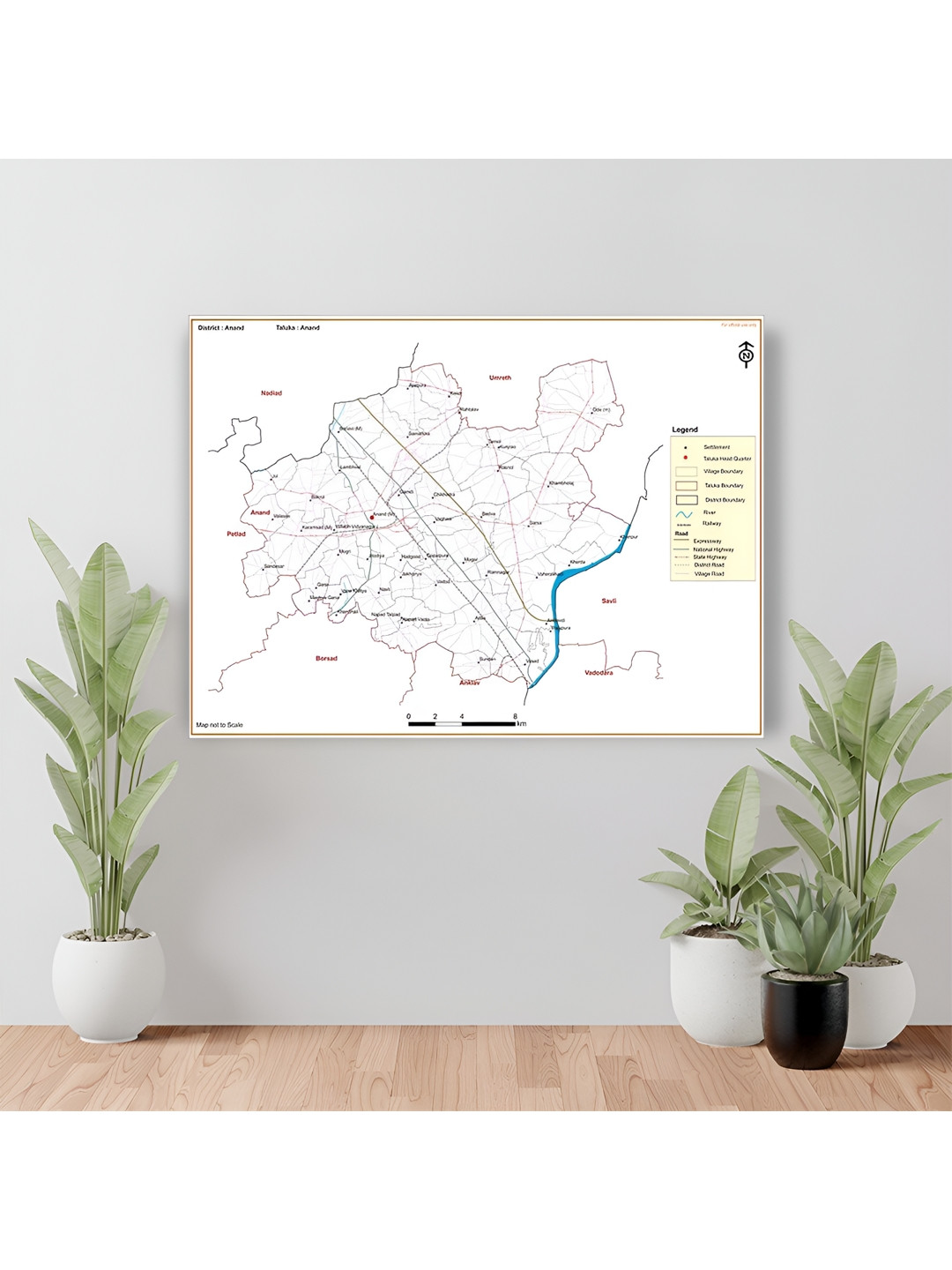 Wallpics White & Black Anand District Anand Taluk Map Water Resistant Wall Sticker