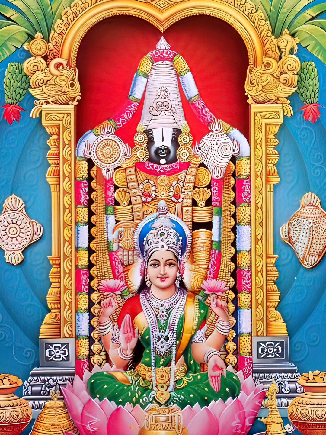 Wallpics Pink & Green Lord Balaji Printed Religious Waterproof Wall Sticker