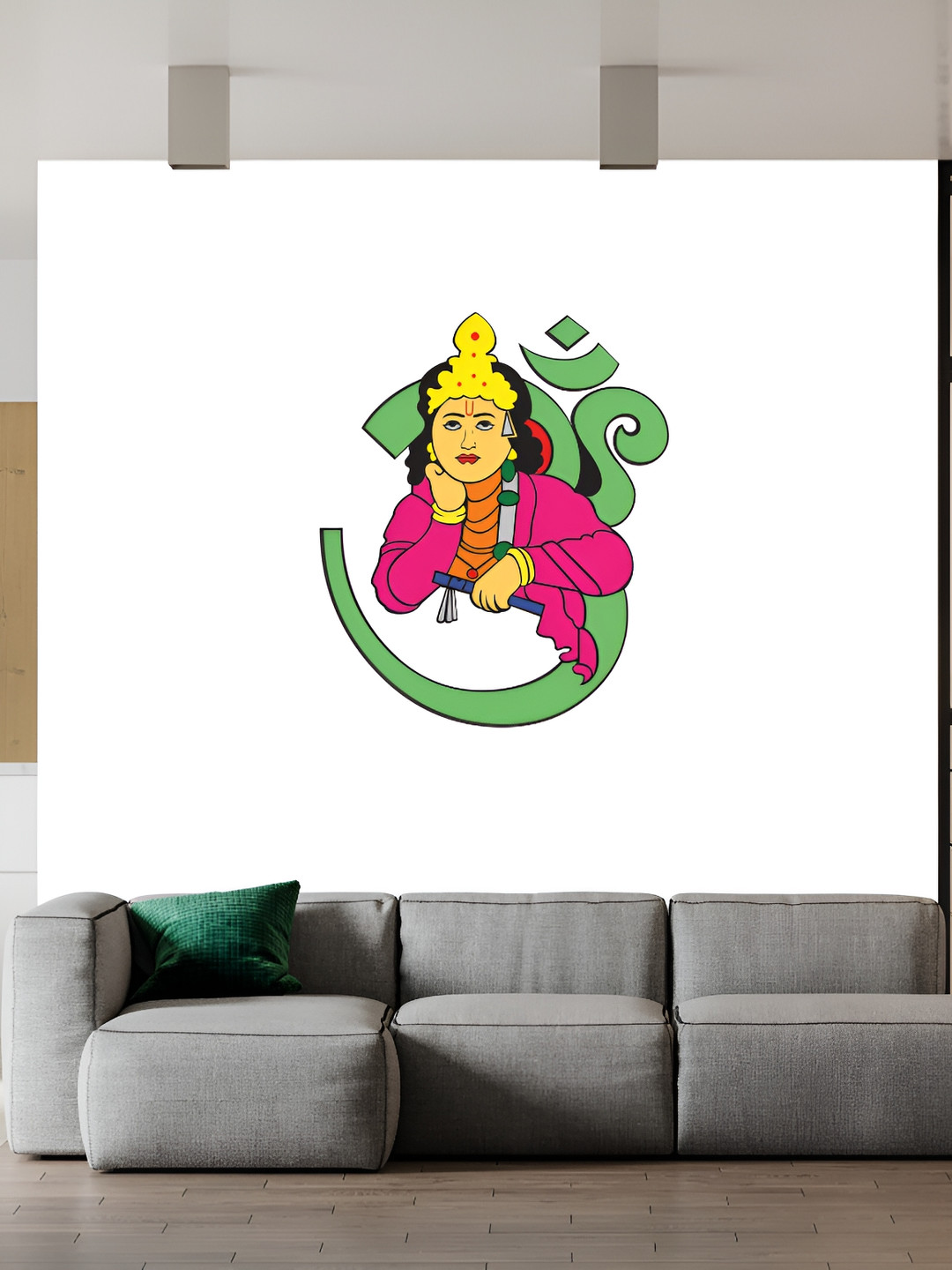 Wallpics White & Pink Krishna With Om Printed Waterproof Wall Sticker