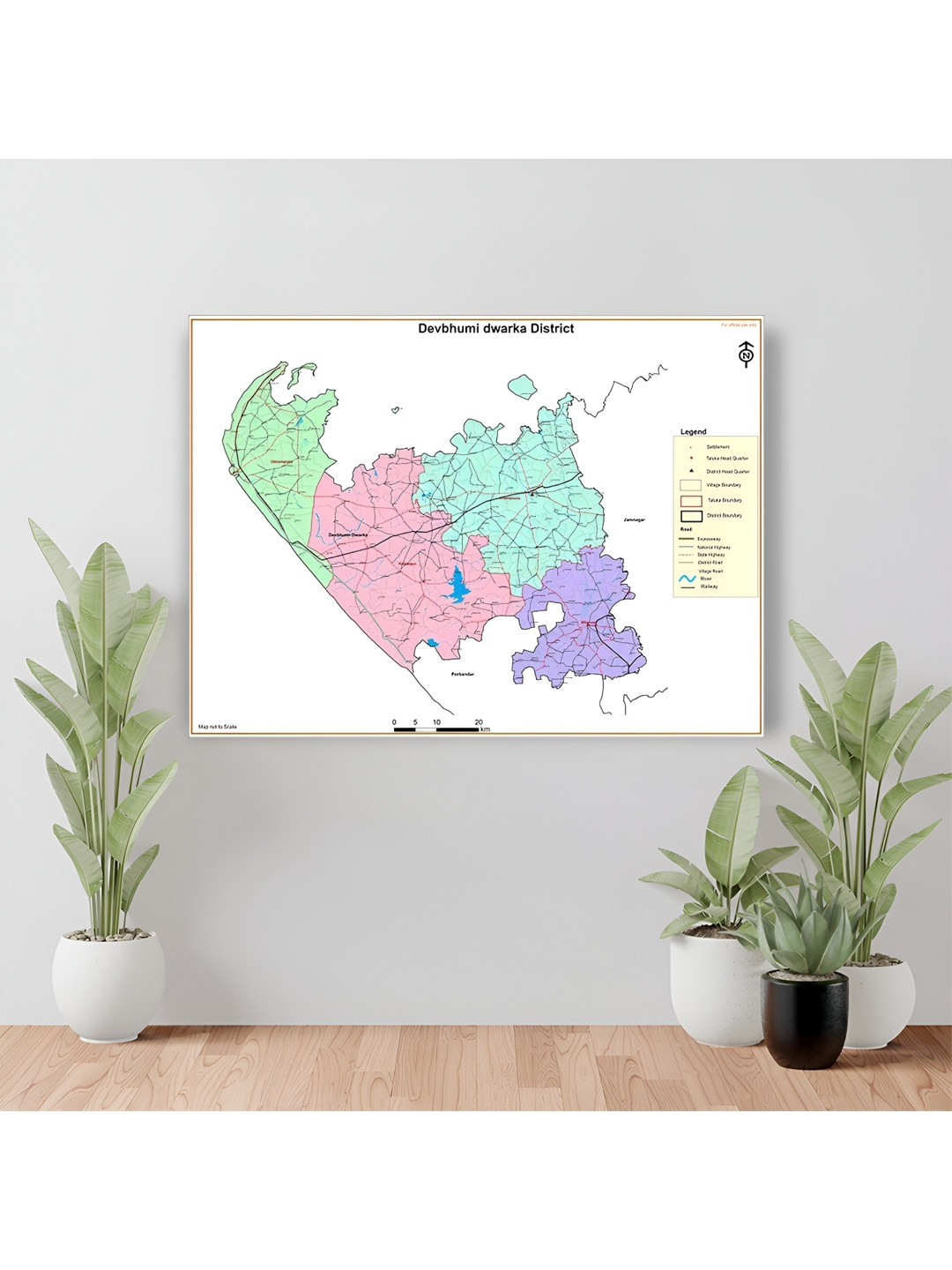 Wallpics White & Green Devbhumi Dwarka District Map Printed Waterproof Wall Sticker