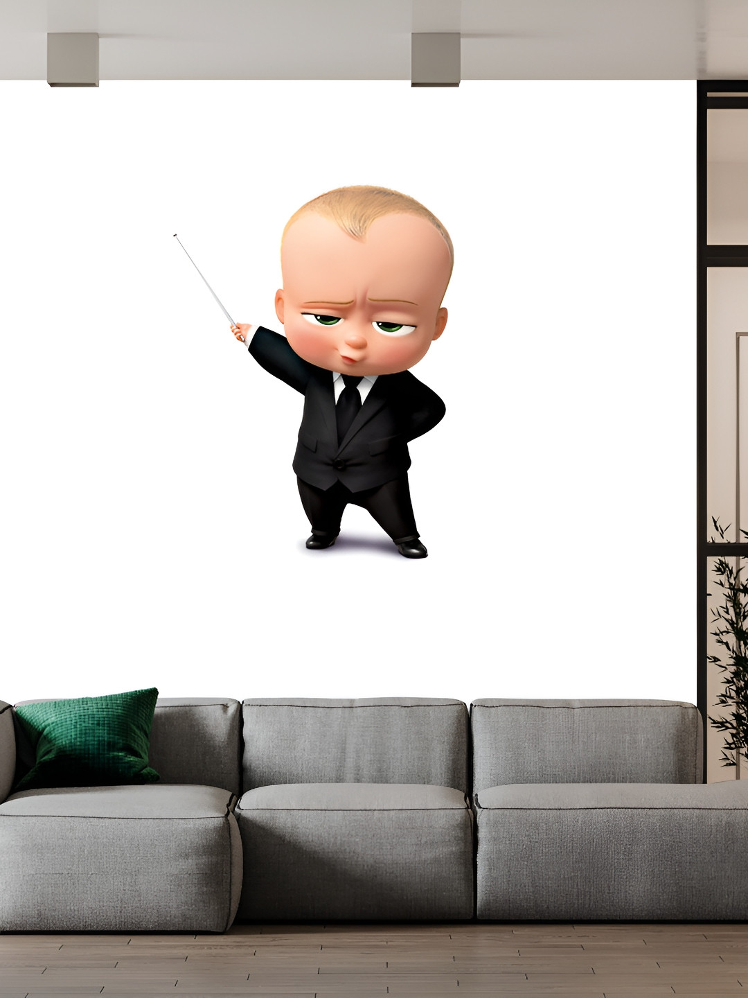 Wallpics White & Black Boss Baby Printed Waterproof Wall Sticker