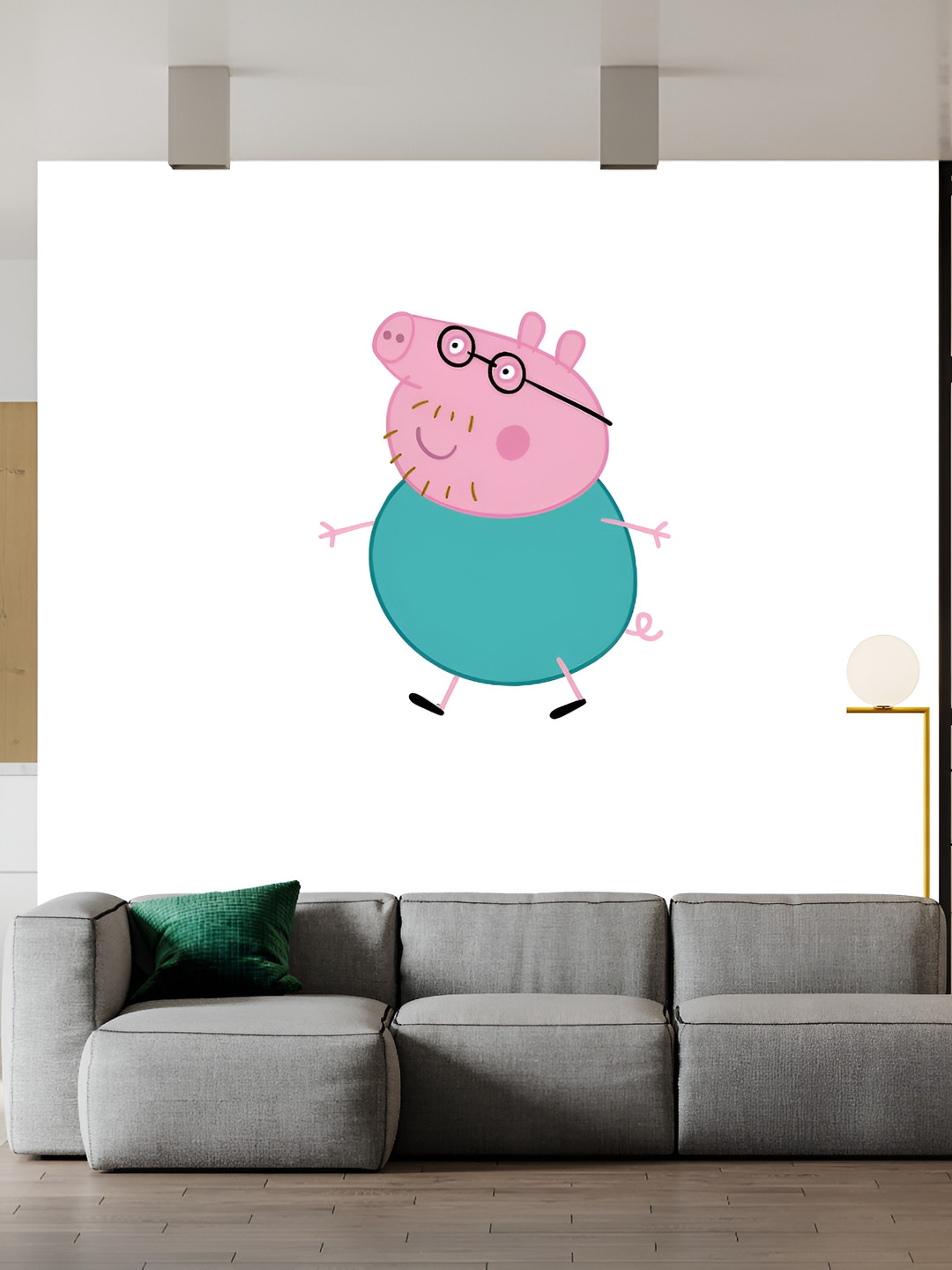 Wallpics White & Pink Papa Pig Printed Waterproof Wall Sticker
