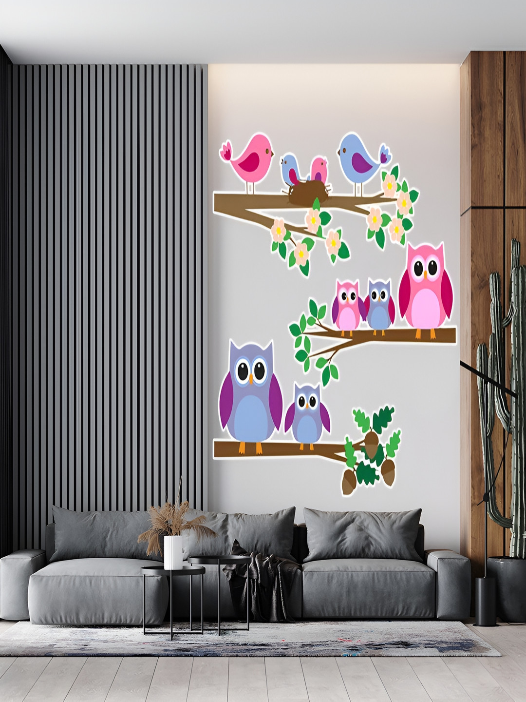Wallpics Pink & Blue Printed Waterproof Wall Sticker