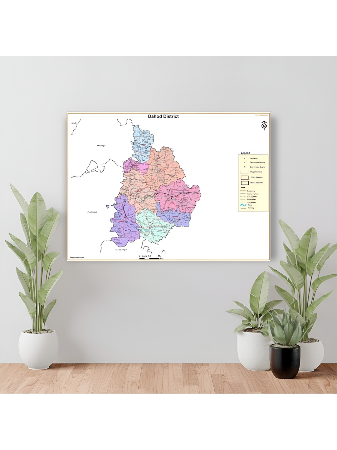 Wallpics White & Blue Dahod District Map Printed Waterproof Wall Sticker