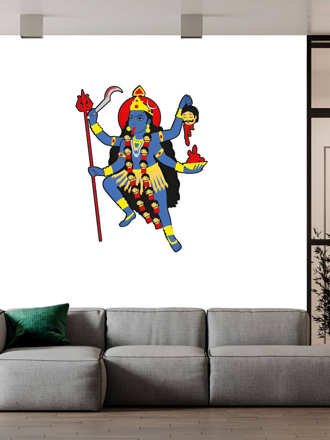 Wallpics Red & Blue Kali Maa Printed Waterproof Wall Sticker