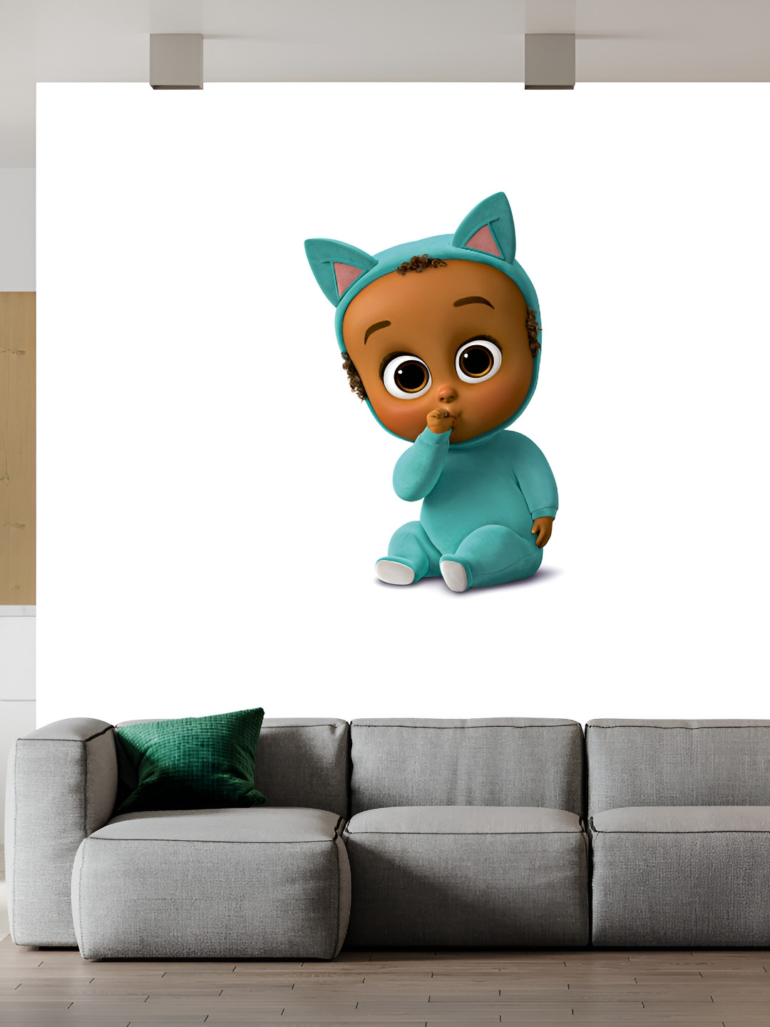 Wallpics Brown & Green Baby Printed Waterproof Vinyl Wall Sticker