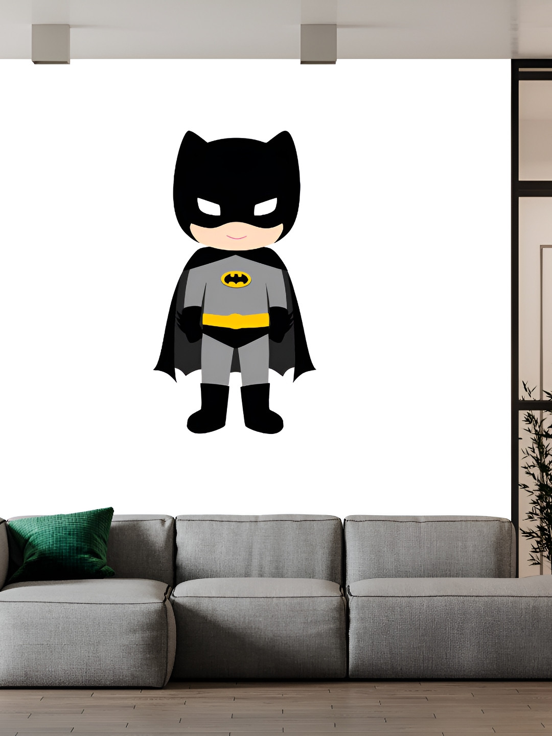 Wallpics Grey & Black Batman Printed Waterproof Wall Sticker