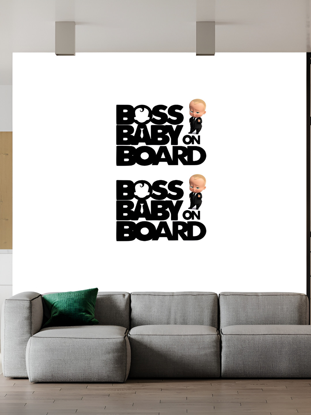 Wallpics White & Black Boss Baby Printed Waterproof Wall Sticker
