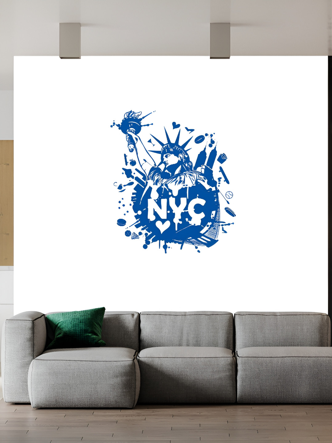 Wallpics White & Blue NYC Printed Waterproof Wall Sticker
