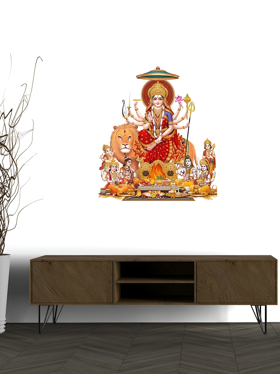 Wallpics Red & Yellow Mata Ji Printed Waterproof Wall Sticker