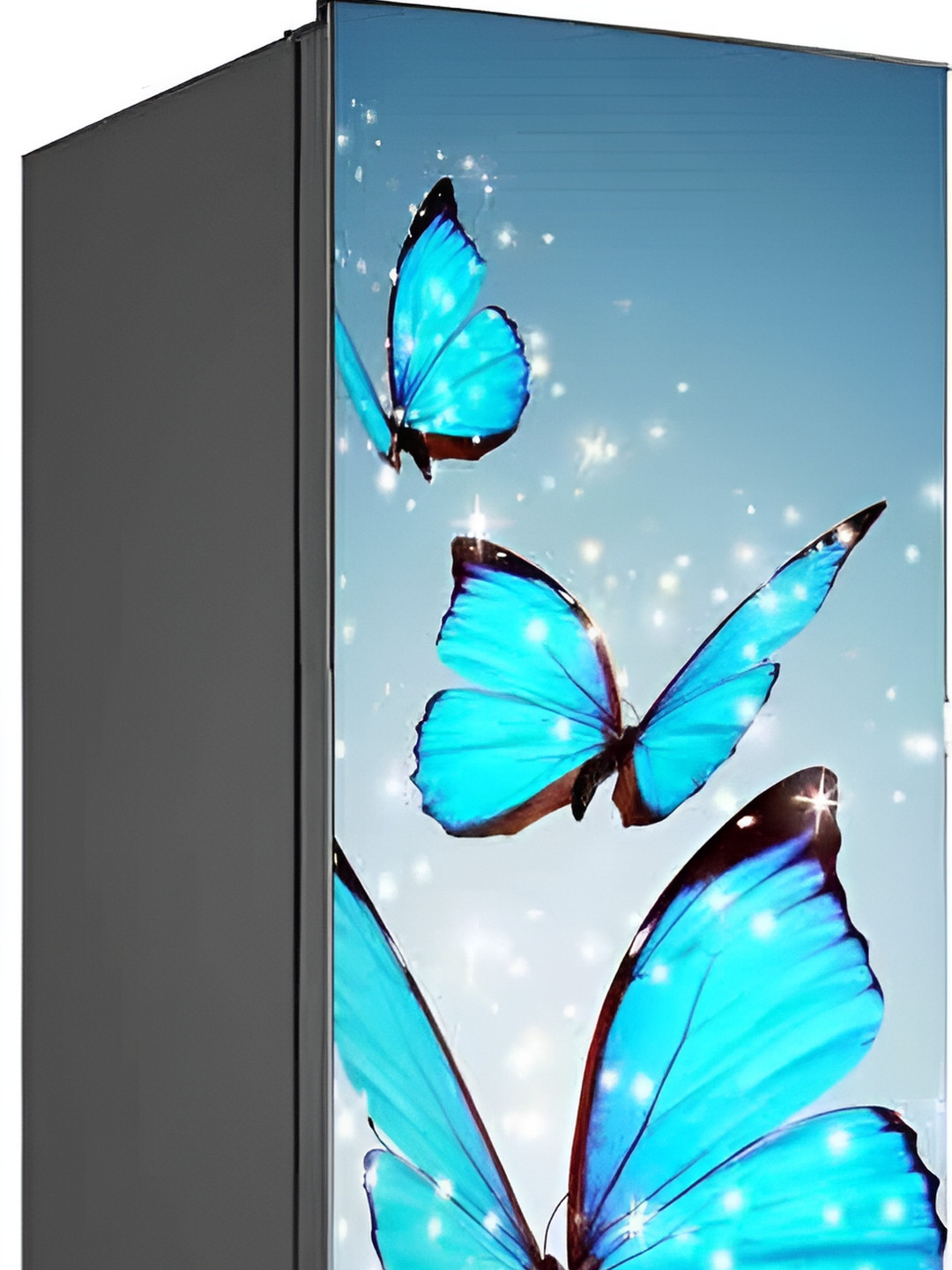 Wallpics Blue & Brown Printed Waterproof Vinyl Fridge Sticker