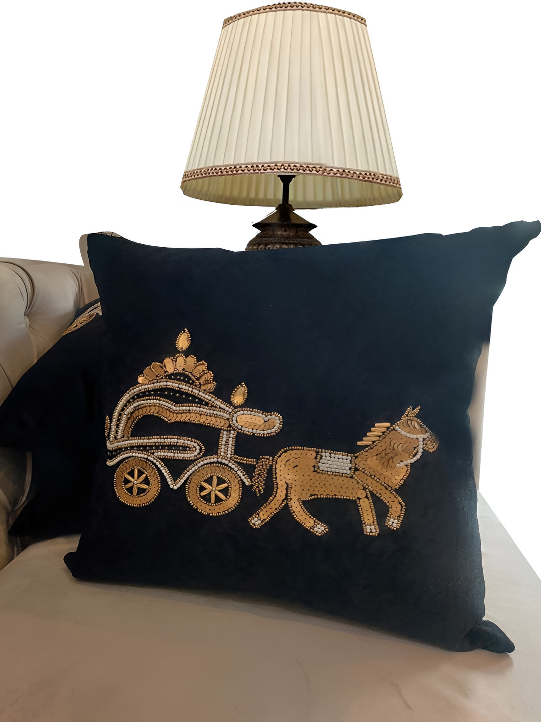 Good Vibes Black Velvet Reversible Embroidered Square Cushion Cover -16x16In