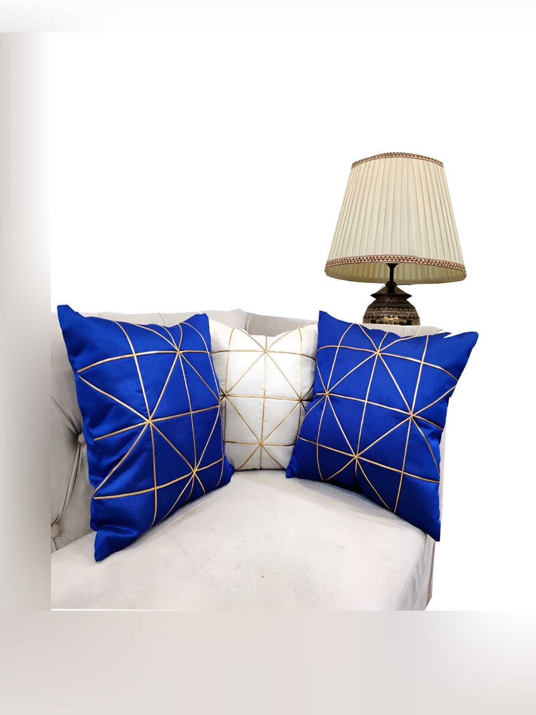 Good Vibes Blue Geometric Polyester Washable 3 Pcs Square Cushion Covers - 15.7x15.7In