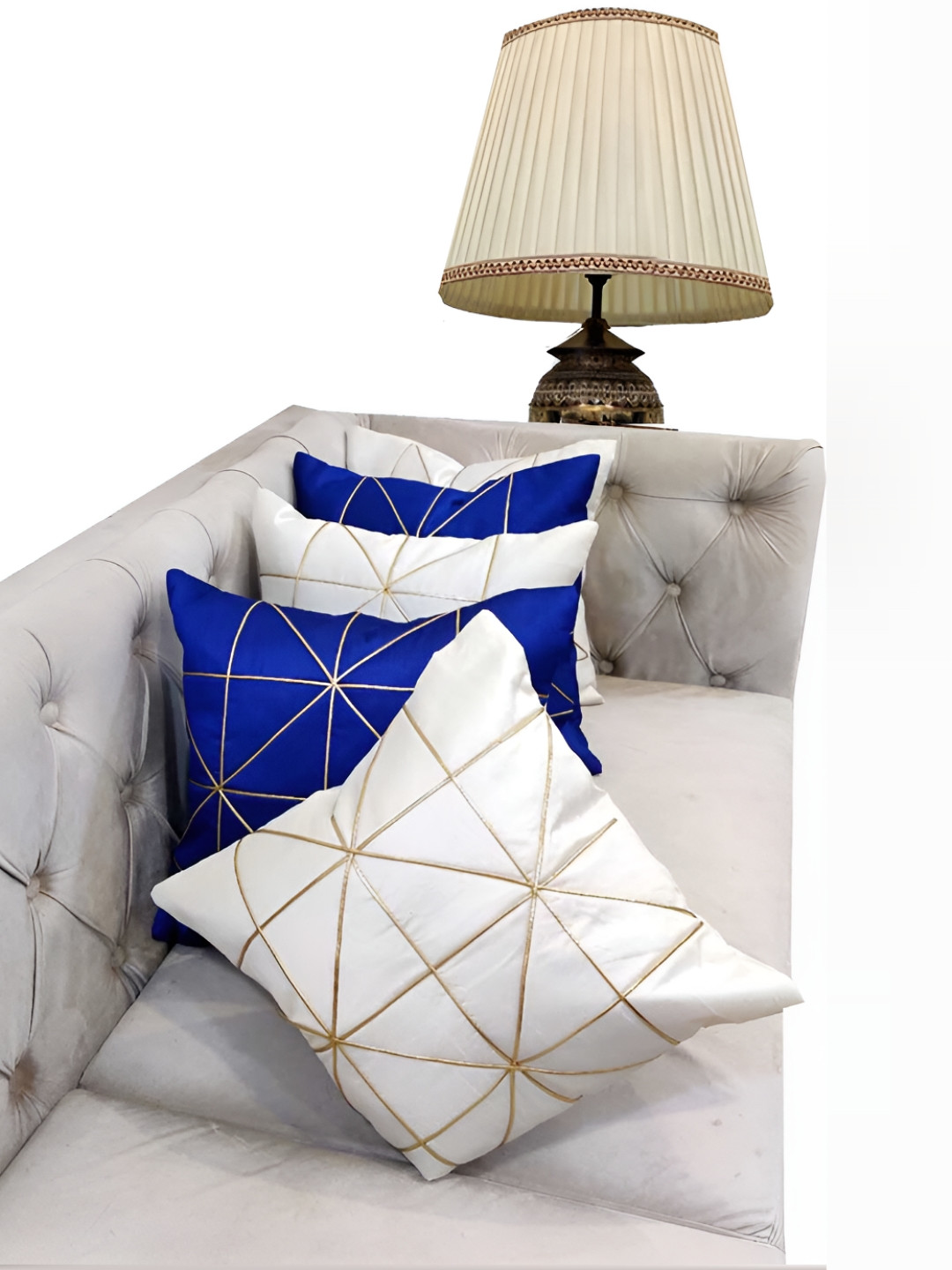 Good Vibes Blue & White 5 Pieces Geometric Square Cushion Covers