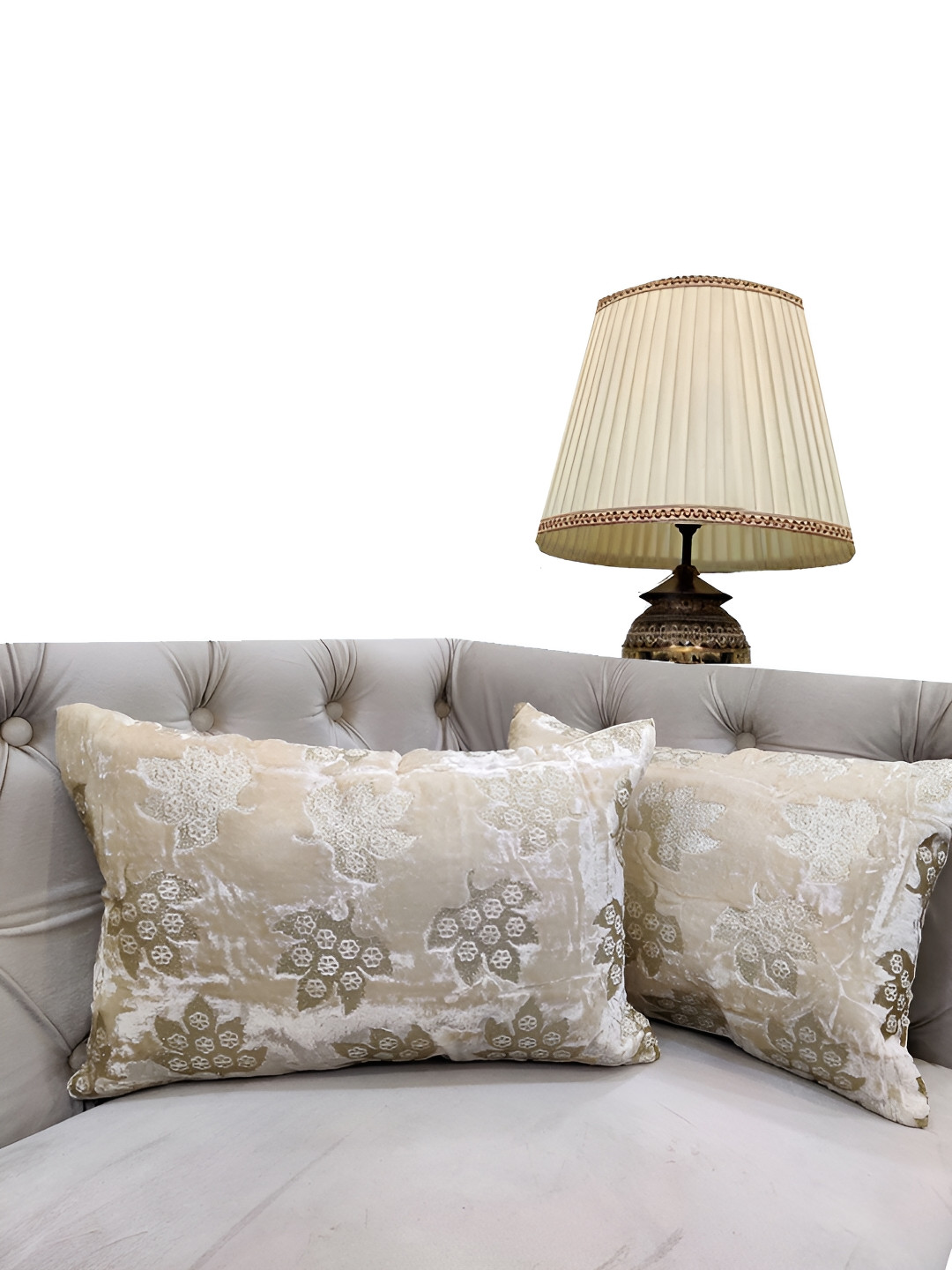 Good Vibes Cream-Coloured & Beige 2 Pieces Velvet Rectangle Cushion Covers