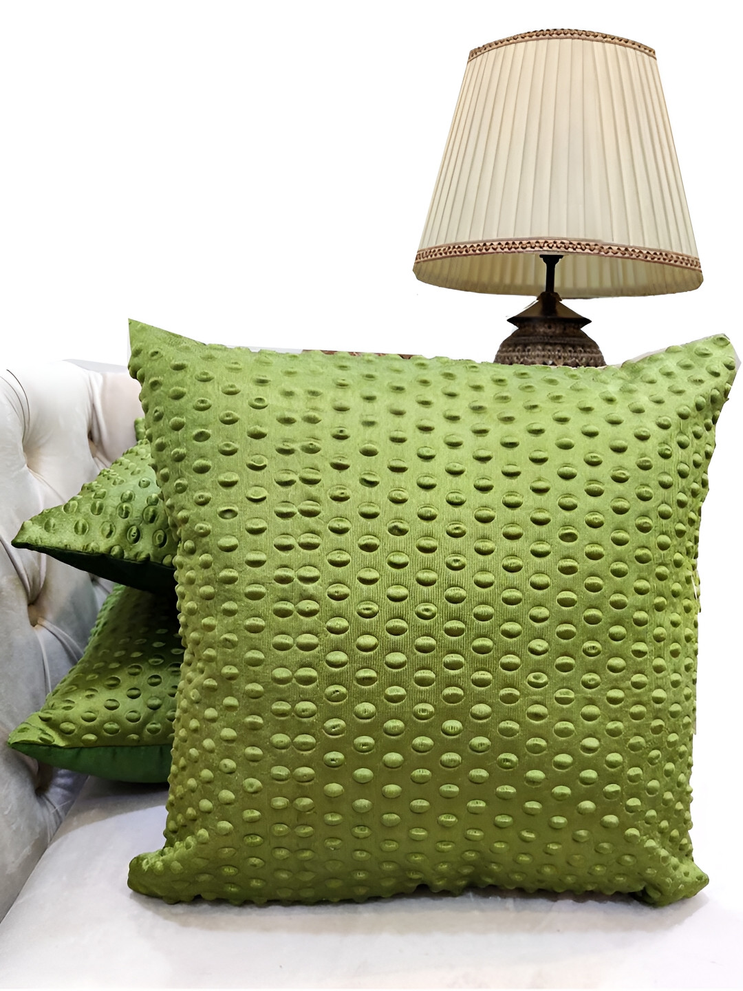 Good Vibes Green 3 Pieces Textured Geometric Square Cushion Covers