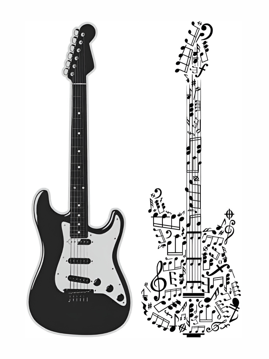Wallpics White & Black Gitar Printed Waterproof Wall Sticker