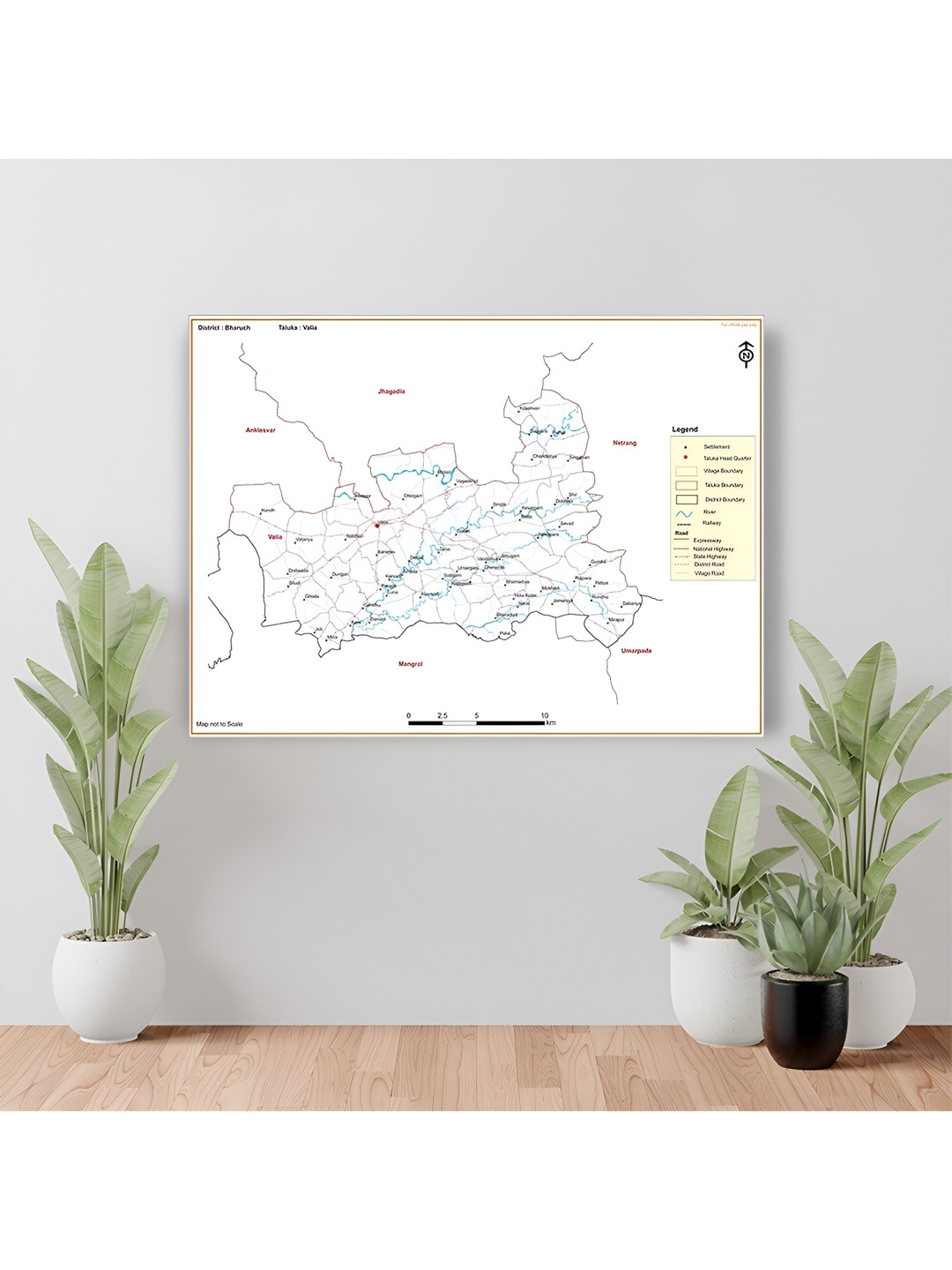 Wallpics White & Black Bharuch District Valia Taluk Map Water Resistant Wall Sticker