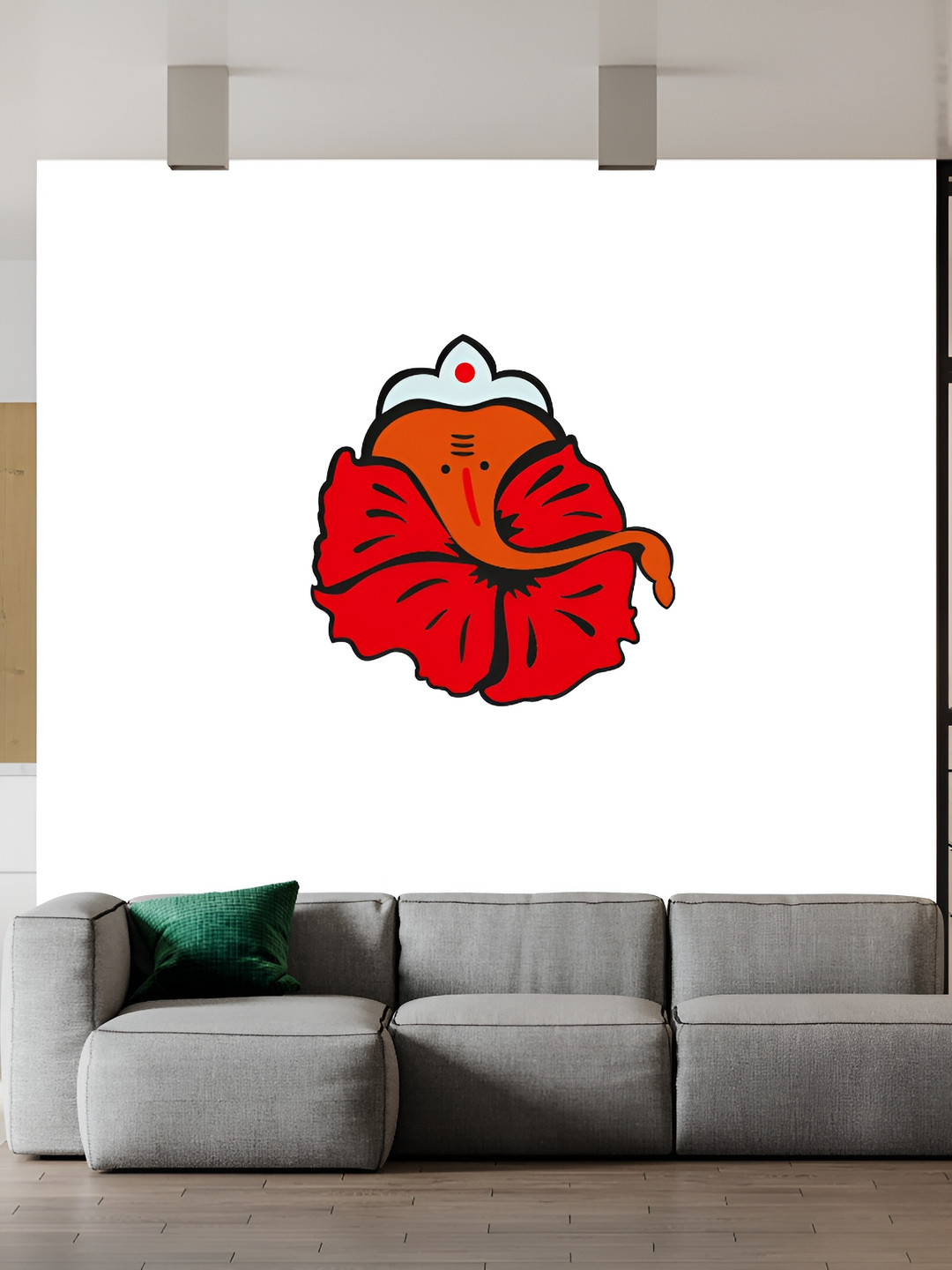 Wallpics Red & Grey Ganesh Ji Printed Waterproof Wall Sticker