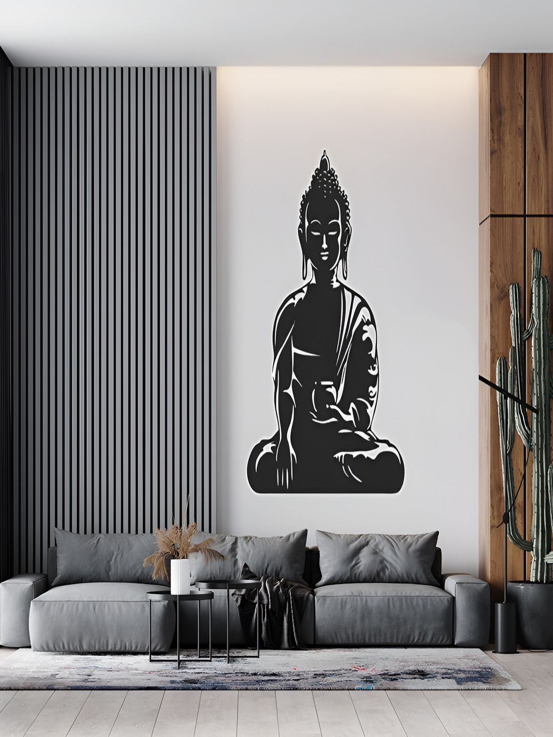 Wallpics Black & White Lord Buddha Printed Waterproof Wall Sticker