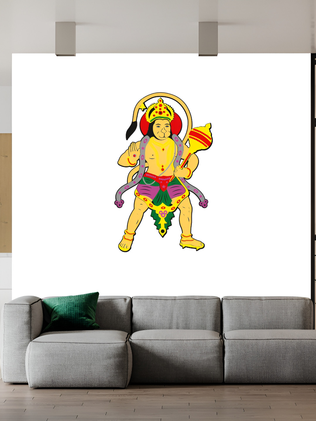 Wallpics Yellow & Red Lord Hanuman Ji Printed Water-Proof Wall Sticker