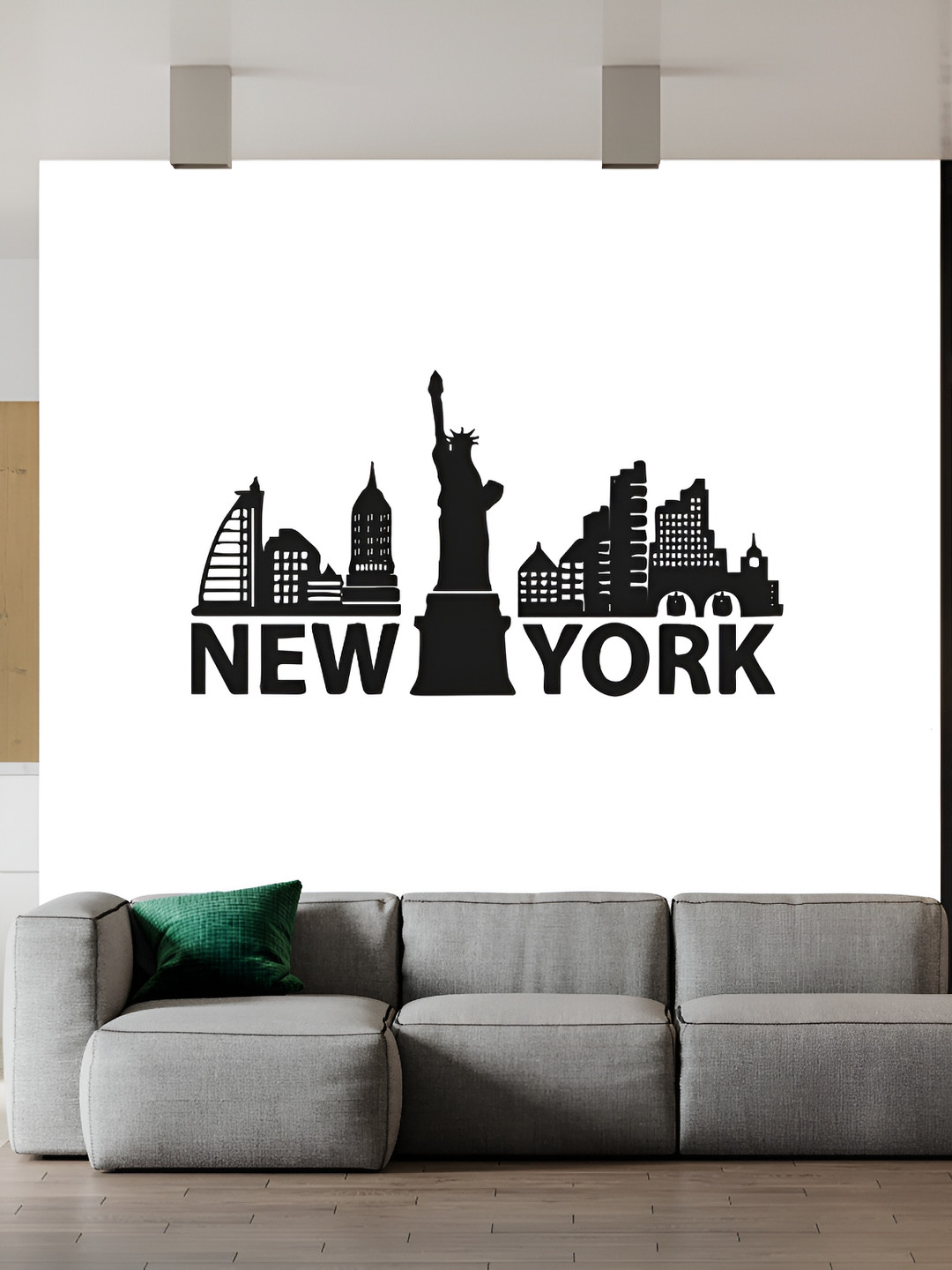 Wallpics White & Black New York Printed Waterproof Wall Sticker