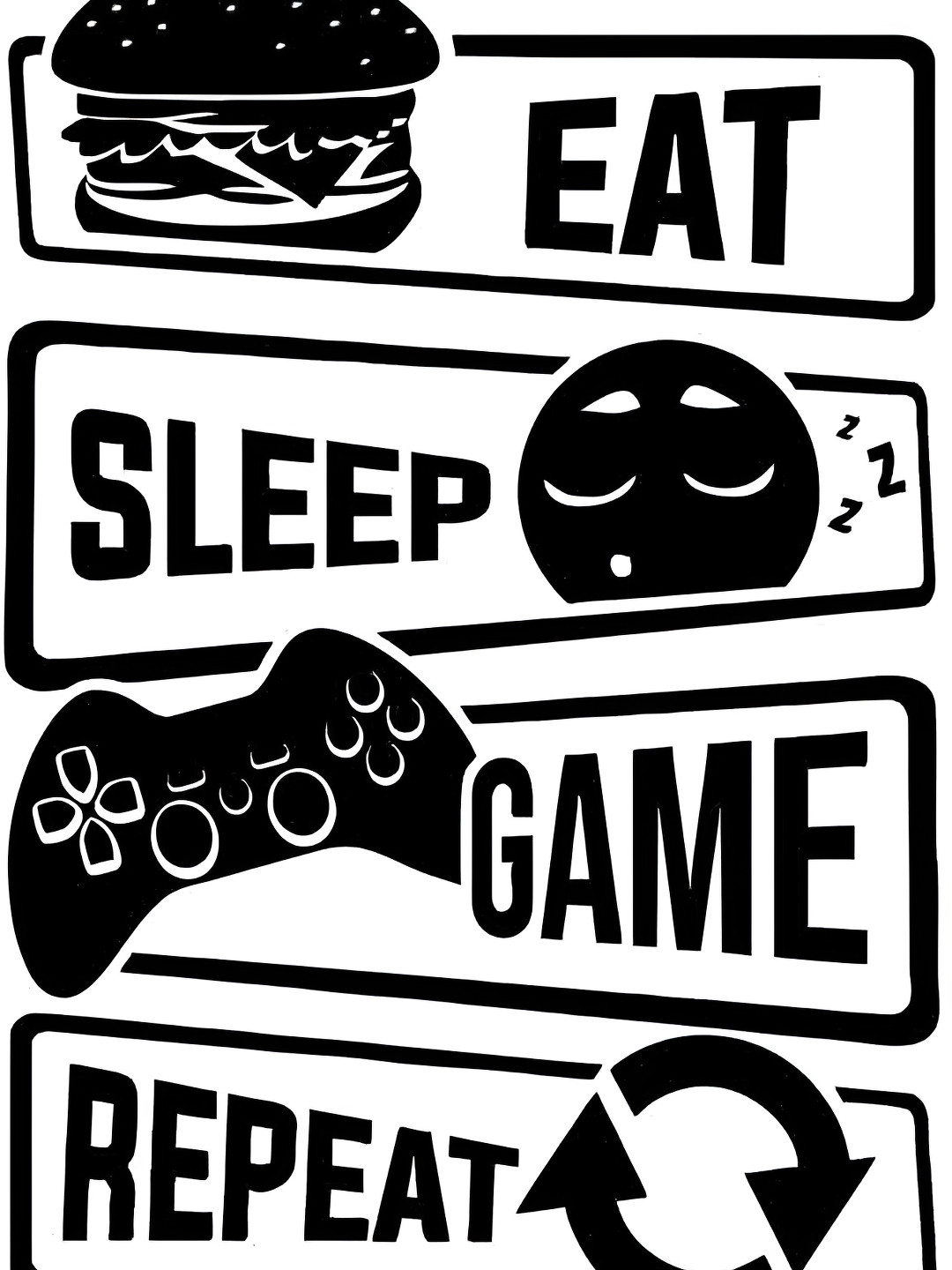 Wallpics Black Eat Sleep Game Repeat Printed Water Resistant Wall Sticker