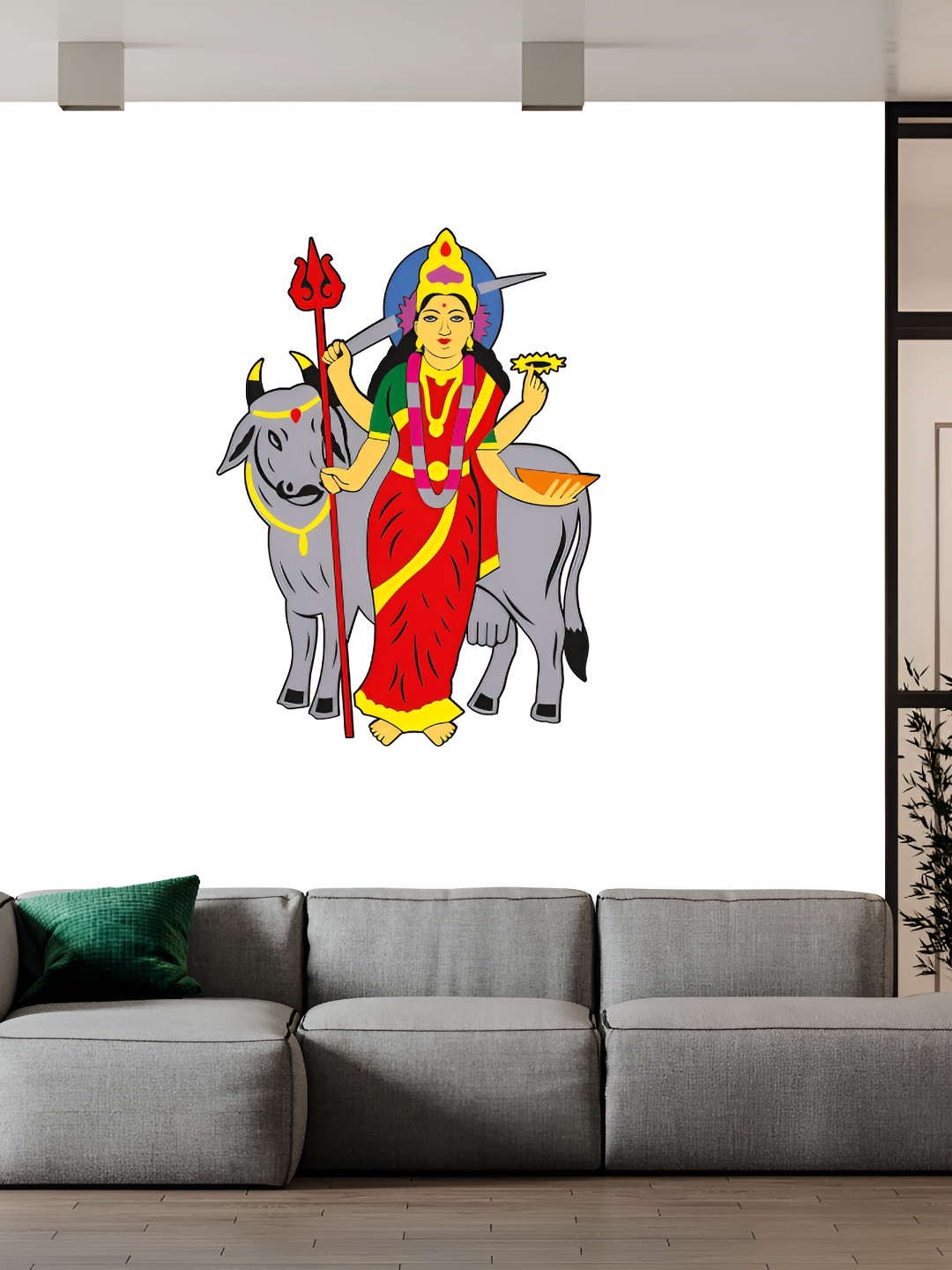 Wallpics Red & Grey Printed Waterproof Wall Sticker