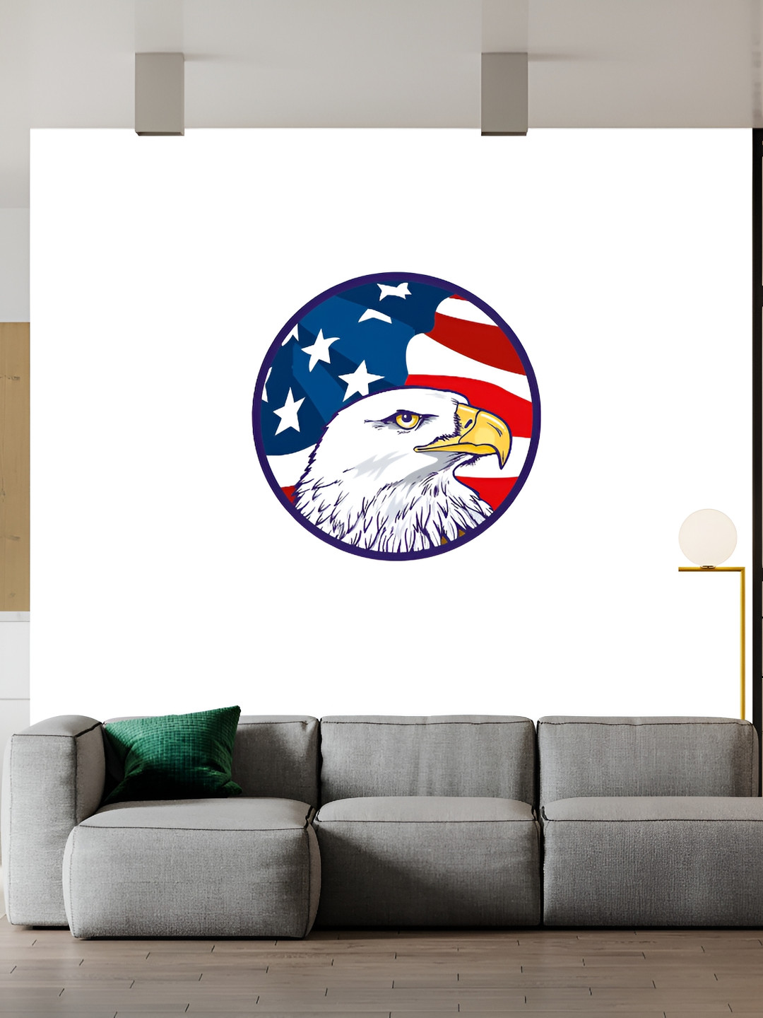 Wallpics White & Blue Eagle Printed Waterproof Wall Sticker