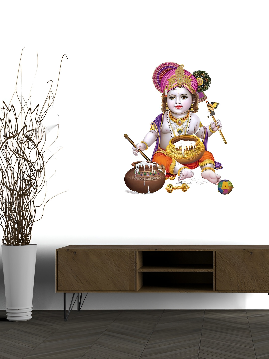 Wallpics White & Pink Baal Krishna Printed Waterproof Self-Adhesive Wall Sticker