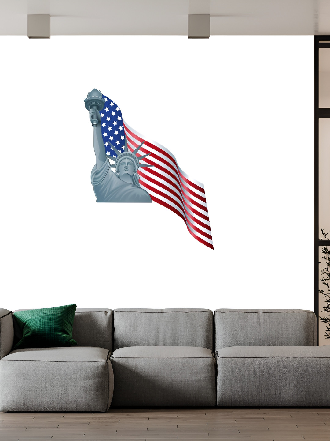 Wallpics Grey & Blue American Flag & Statue of Liberty Printed Waterproof Wall Sticker