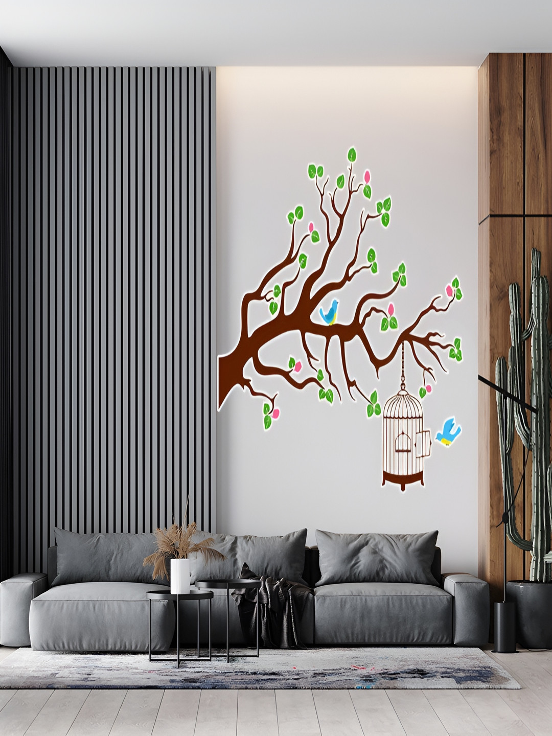 Wallpics Brown & Green Printed Waterproof Wall Sticker