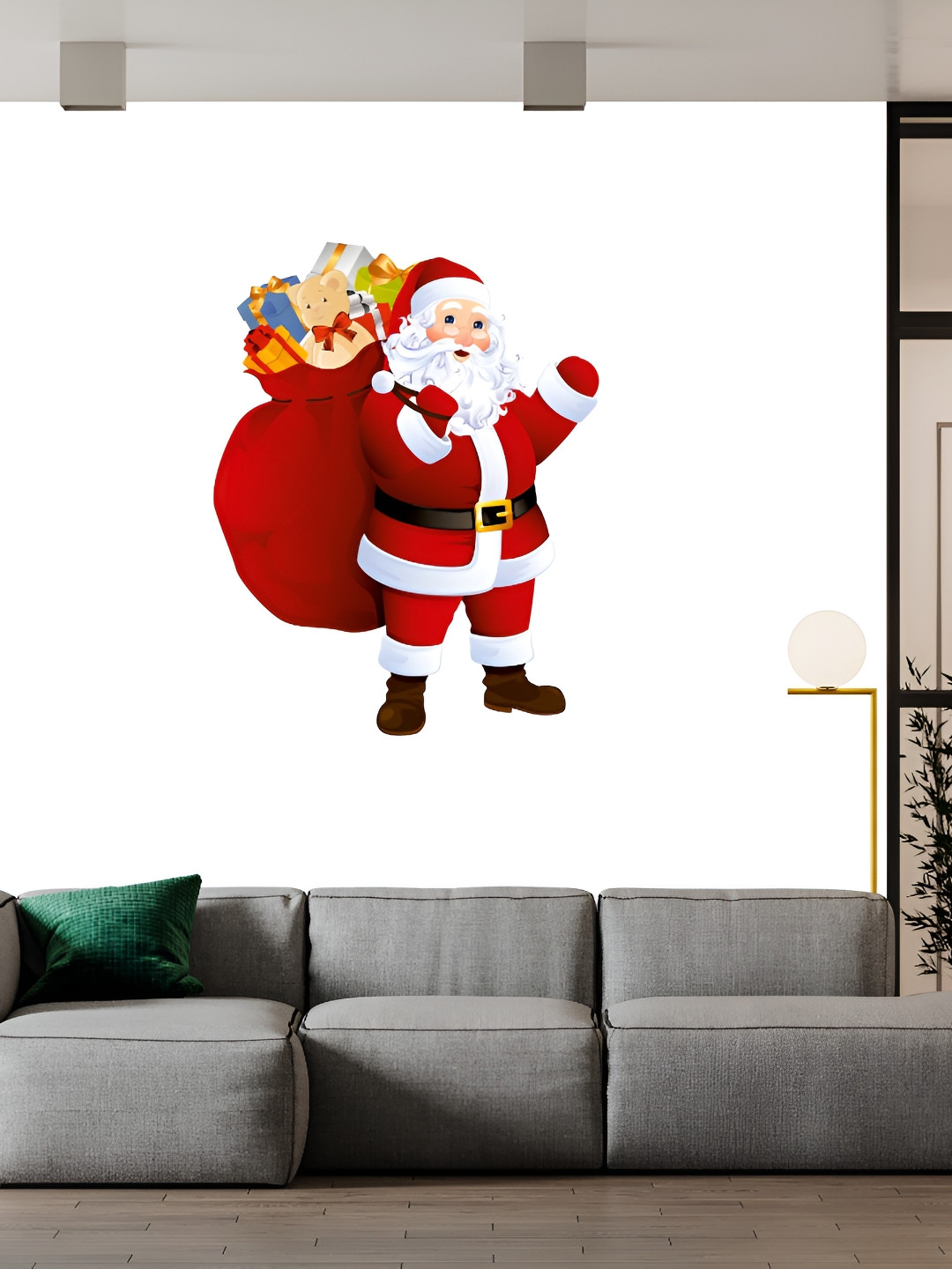 Wallpics White & Red Santa Printed Waterproof Wall Sticker