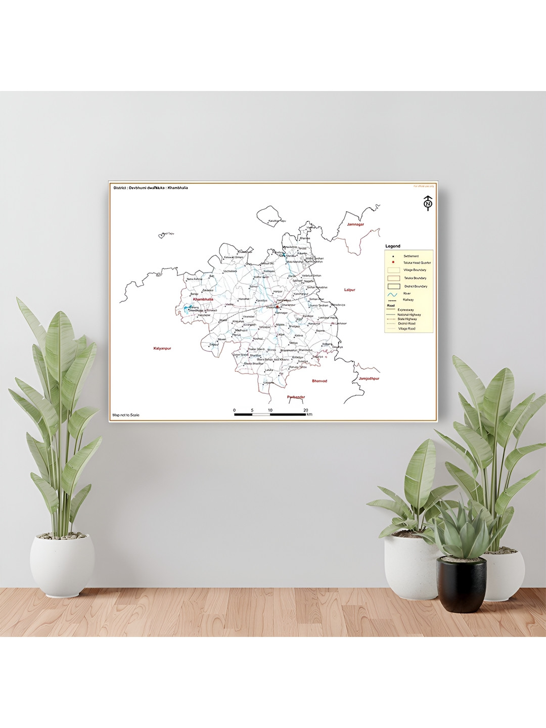 Wallpics White & Blue Devbhumi Dwarka District Map Printed Waterproof Wall Sticker