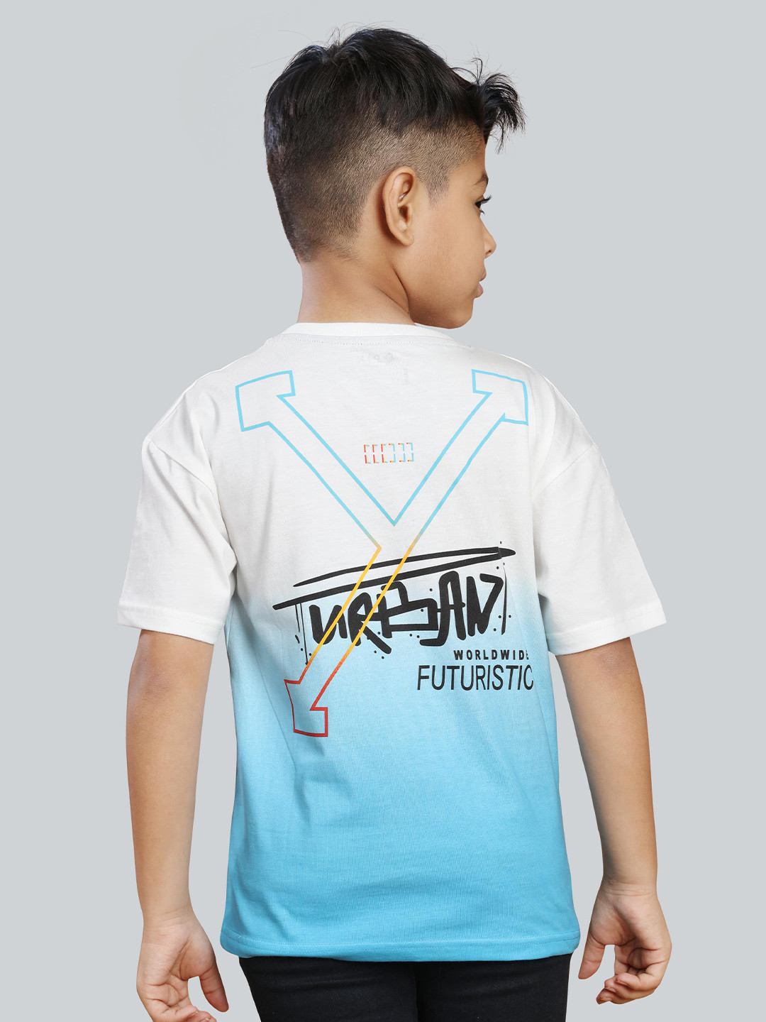3PIN Boys Typography Print Round Neck Drop Shoulder Sleeves Cotton Oversized T-shirt