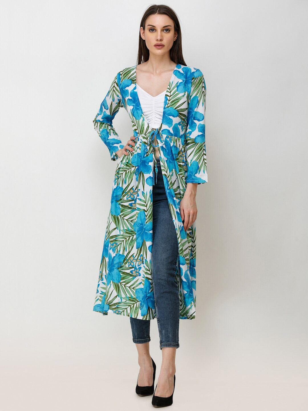 MINOS Floral Printed Longline Tie-Up Shrug