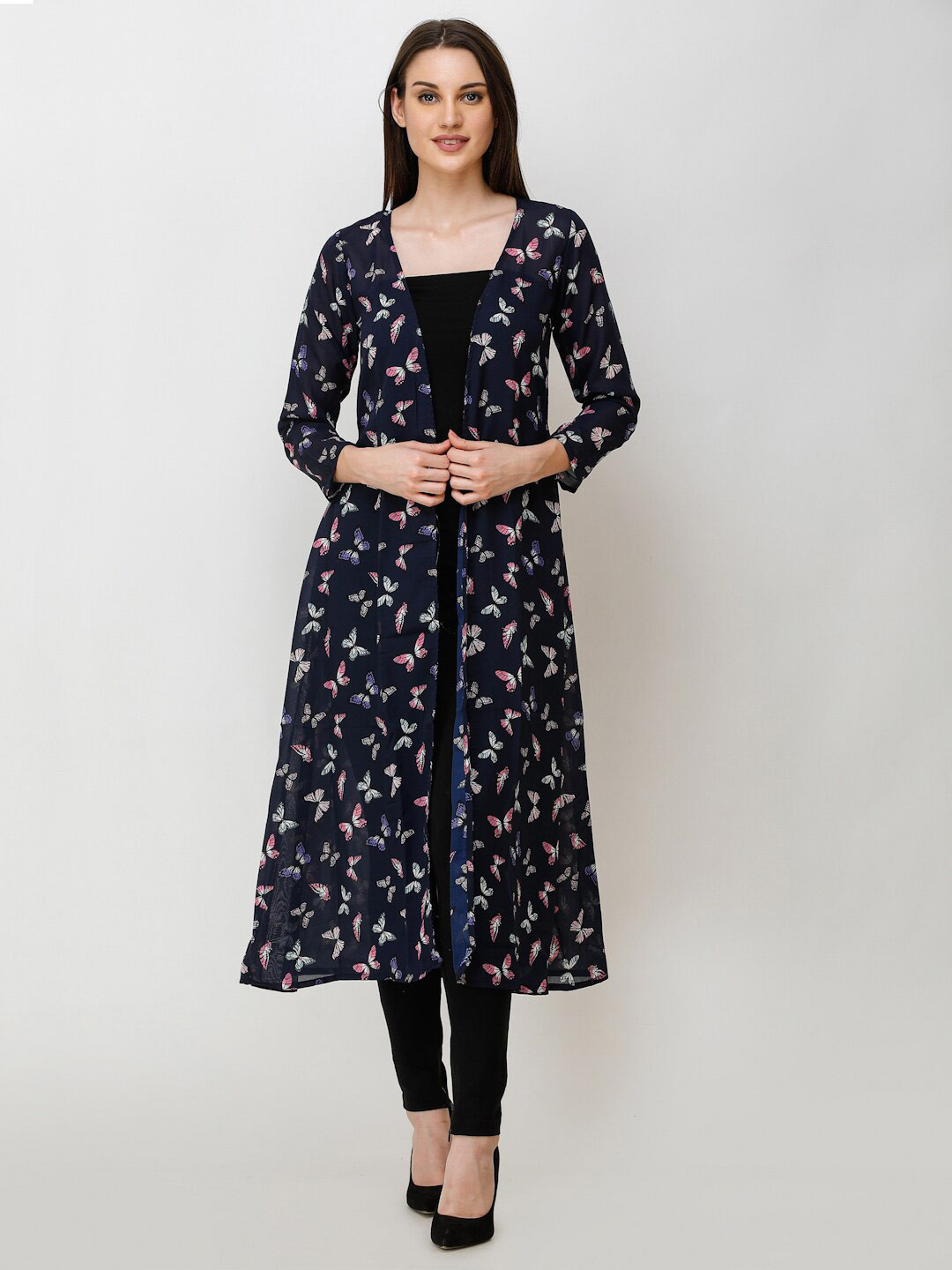 MINOS Conversational Printed Longline Open Front Shrug