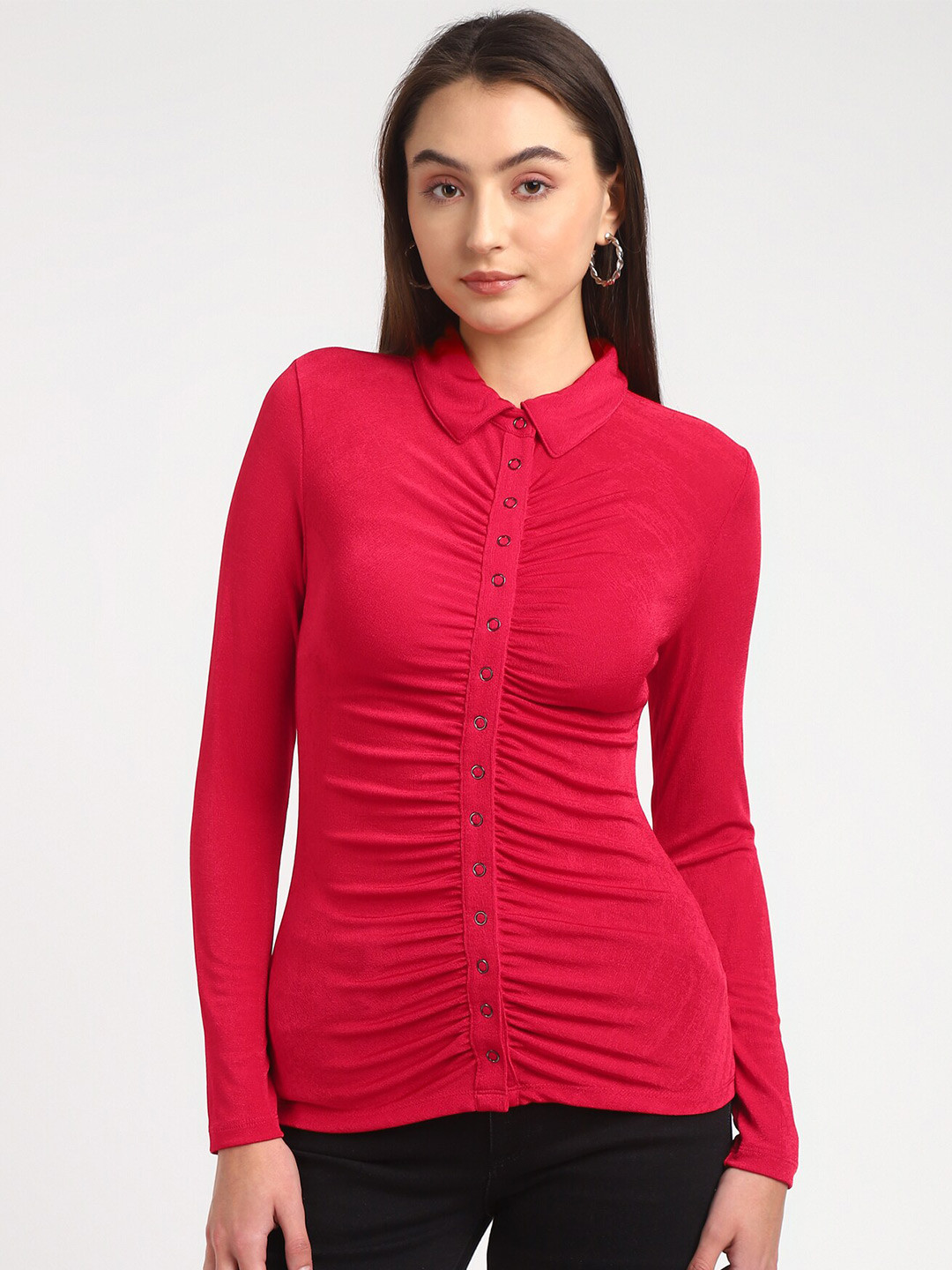 GUESS Shirt Collar Long Sleeves Top