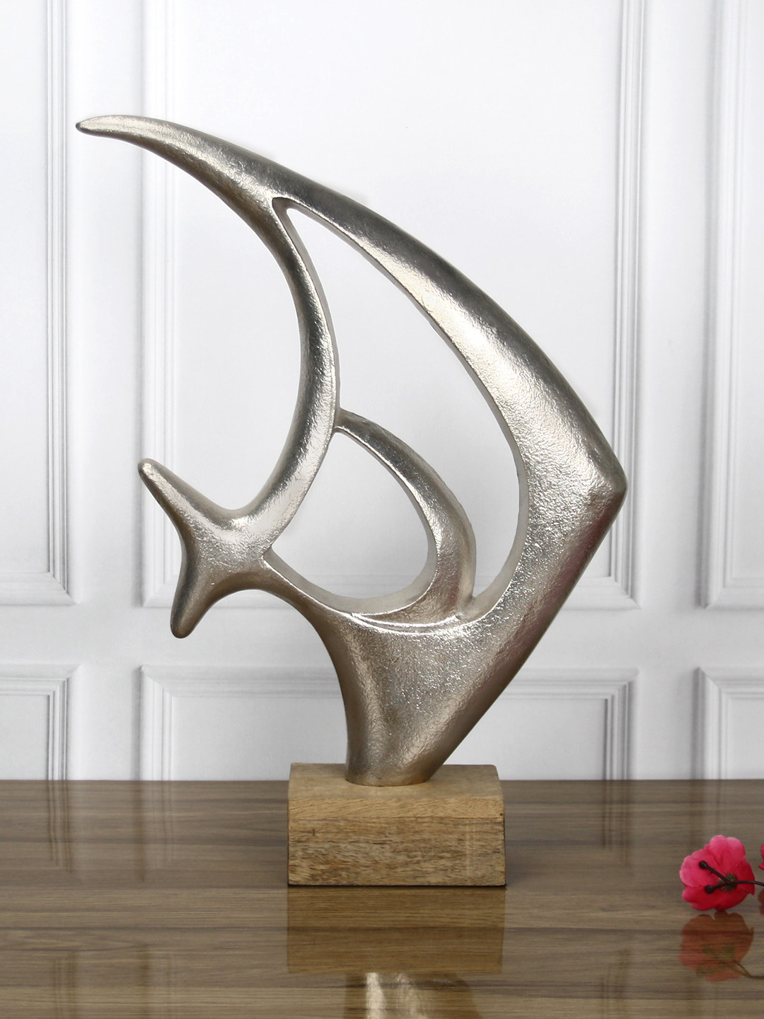 Maison Modern Fish Silver Metal Metallic Living Room Large Showpiece - 16.7 Inches