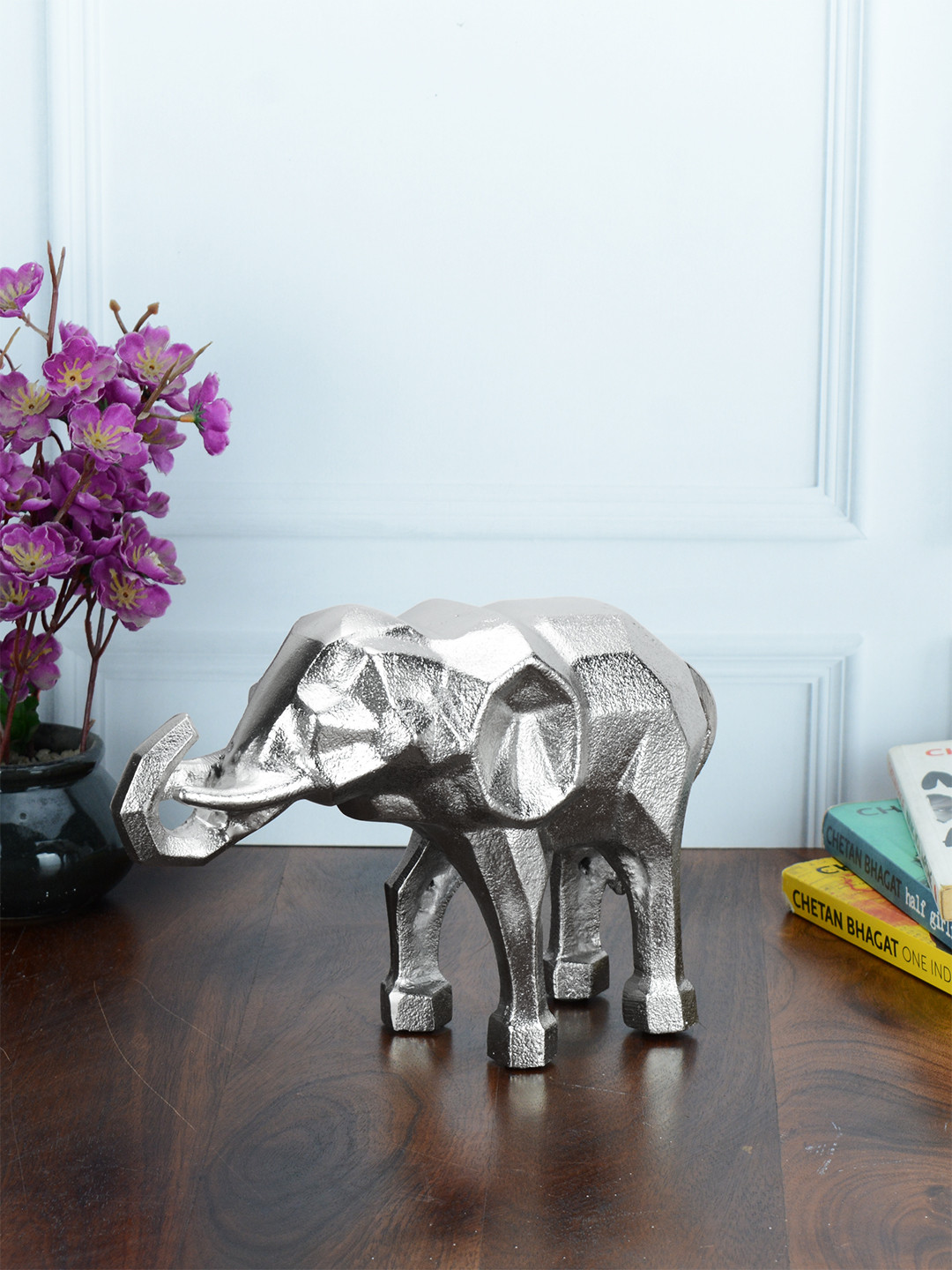 Maison Modern Elephant Silver Metal Metallic Living Room Small Showpiece - 3.2 Inches