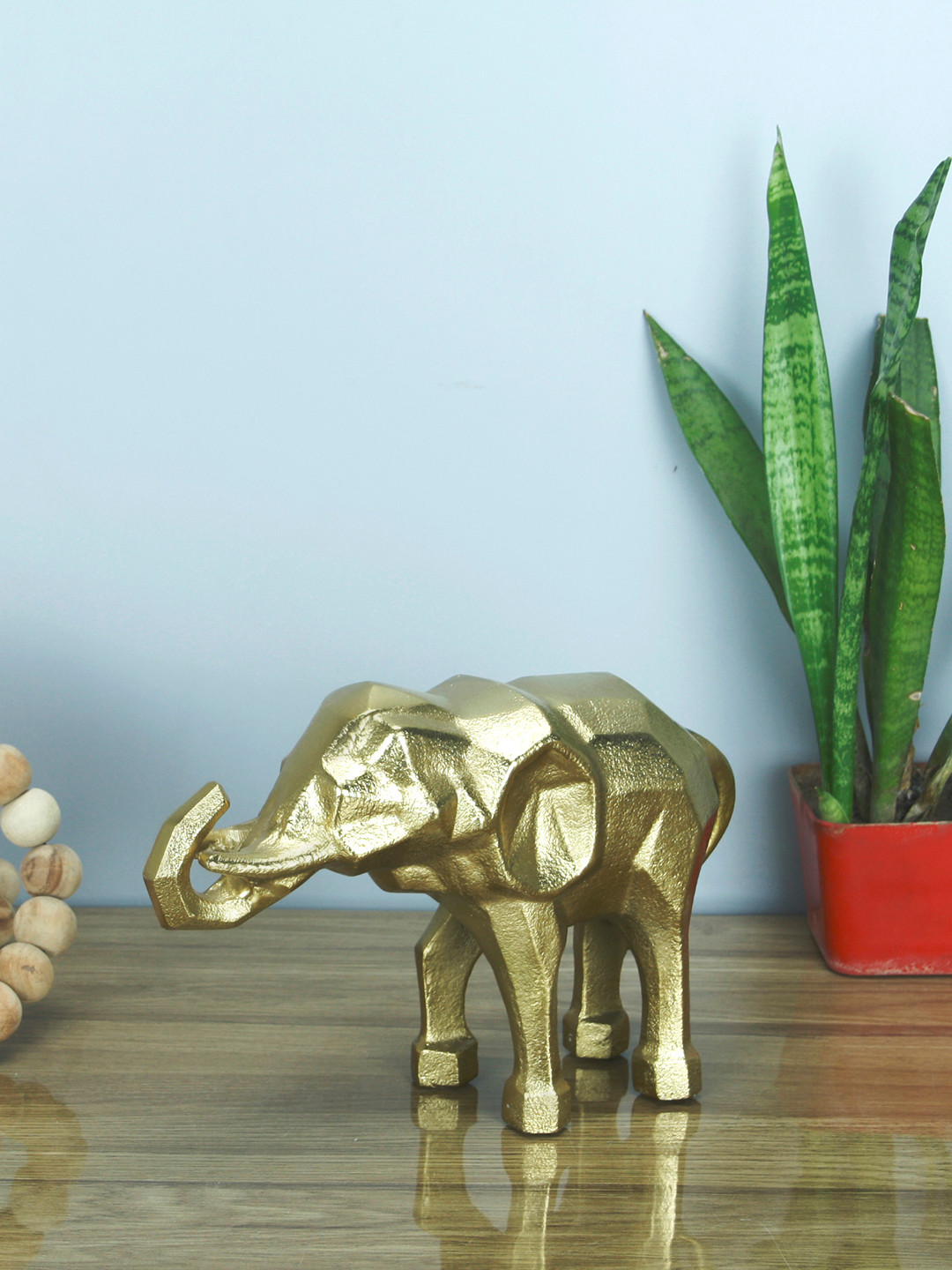 Maison Modern Elephant Gold Aluminium Metallic Living Room Small Showpiece - 6.8 Inches